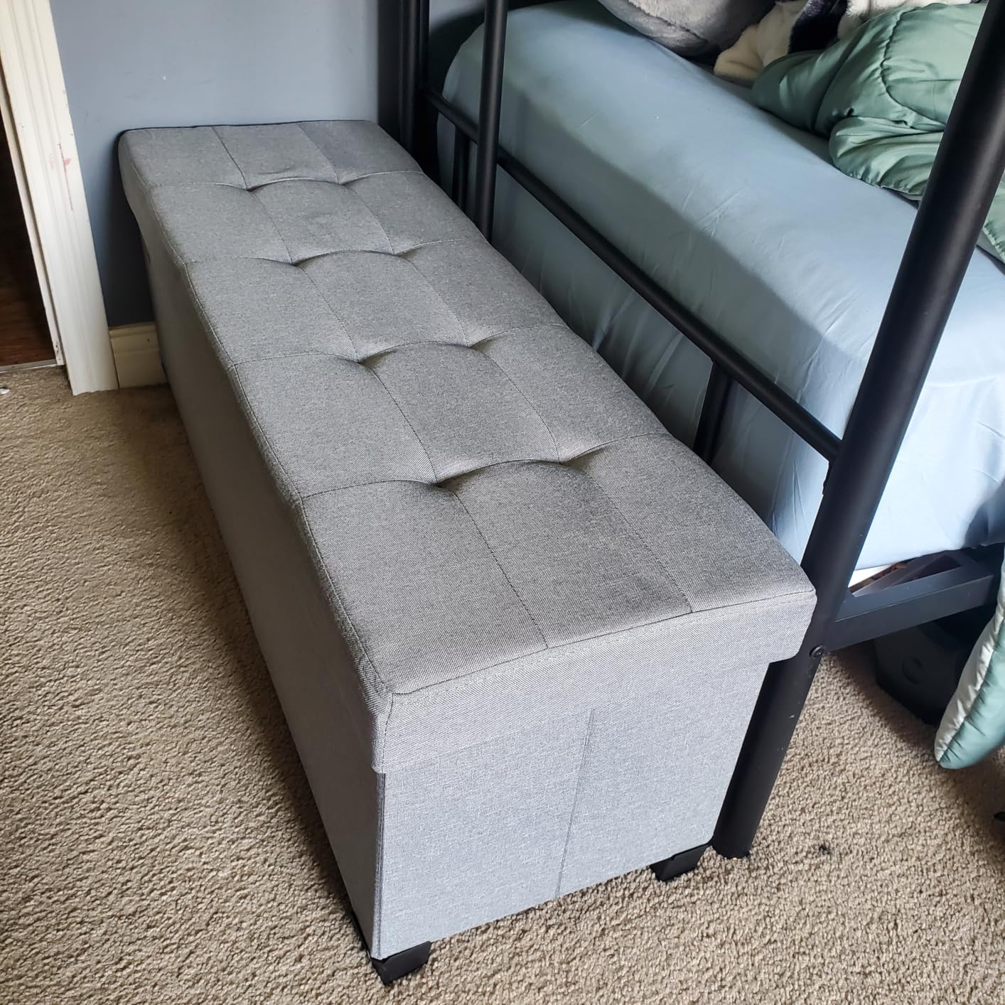 SONGMICS Storage Ottoman Bench, Foldable Foot Rest with Legs, 15 x 43 x 15.7 Inches, End of Bed Bench, Storage Chest, Load up to 660 lb, for Living Room, Bedroom, Entryway, Slate Gray ULSF018G01 customer photo 1