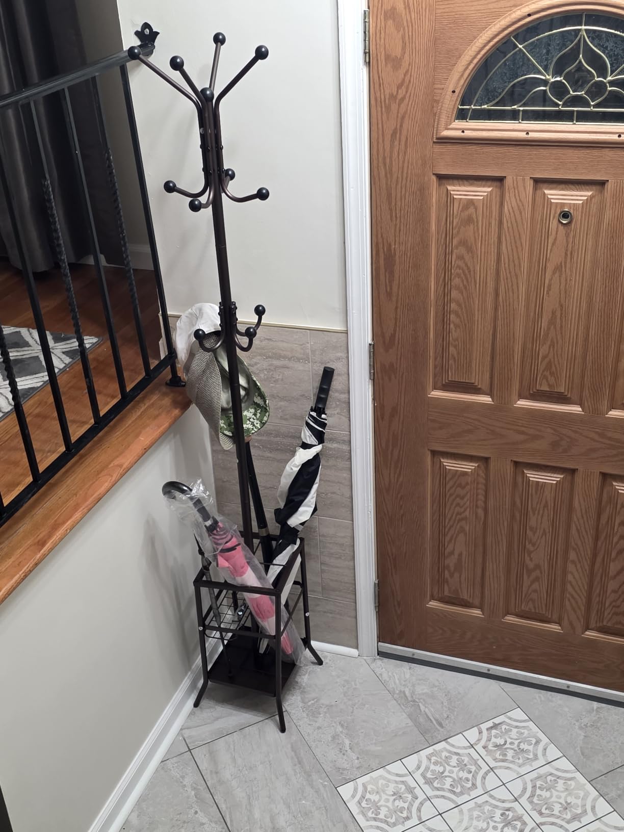 Hoctieon Coat Rack Freestanding, Coat Tree with Umbrella Holder, Metal Coat Rack Stand with 12 Hooks, Standing Coat Hanger Stand, Umbrella Stand for Entryway, Hat Rack Stand for Home Office, Black customer photo 1