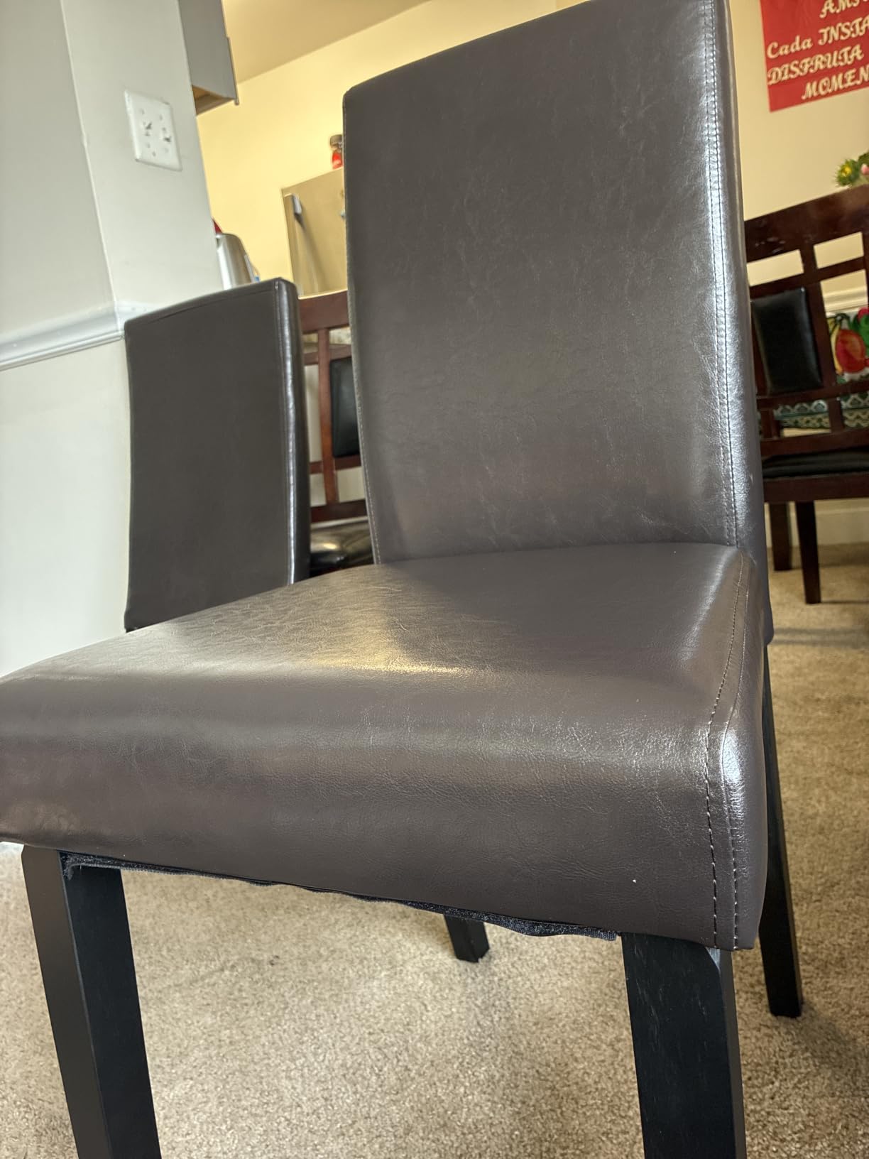 Yaheetech Dining Chairs Set of 4 Upholstered Kitchen Chair Fabric Dark Gray | Fabric High Back Sillas De Comedor, Solid Wood Legs, Adjustable Footpads, Modern Armless Parson Chairs for Dining Room customer photo 1