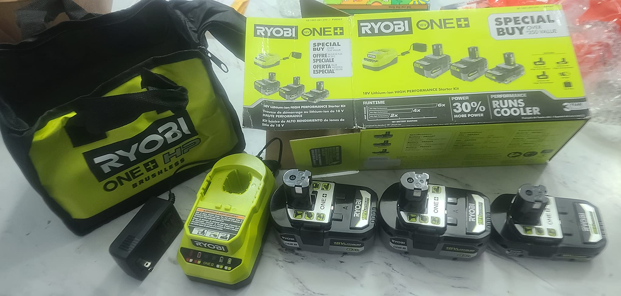 RYOBI ONE+ 18V Lithium-Ion HIGH PERFORMANCE Starter Kit with 2.0 Ah Battery, 4.0 Ah Battery, 6.0 Ah Battery, Charger, and Bag customer photo 2