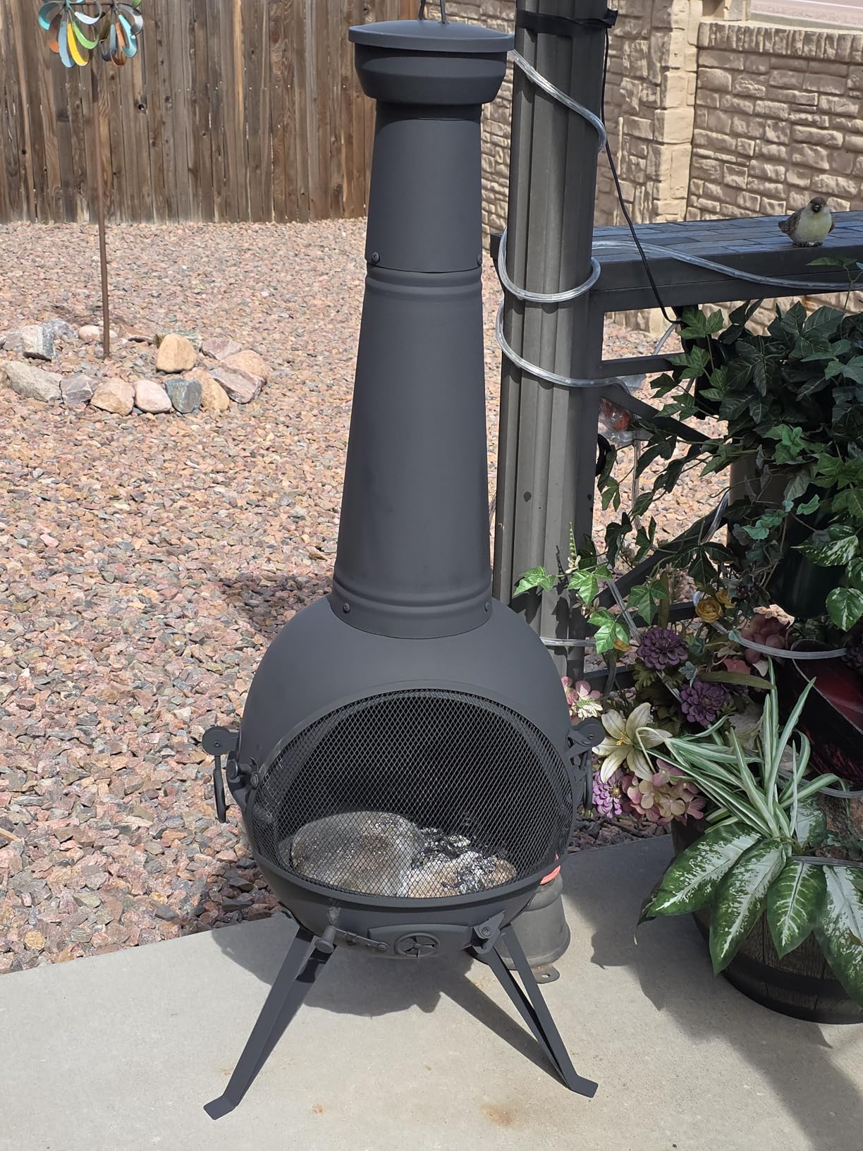 Prairie Fire Outdoor Chiminea Fireplace Deck or Patio Backyard Wooden Fire Pit with Chiminea Cover Rust-Free Iron Black customer photo 2