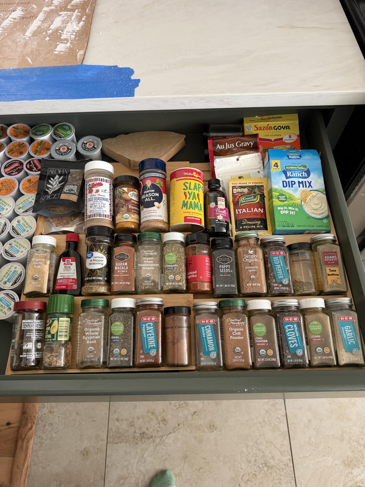 SpaceAid Bamboo Spice Drawer Organizer, Expandable 4 Tier Spices Rack for Cabinet, Kitchen Seasoning Storage Insert (Jars Not Included, From 12