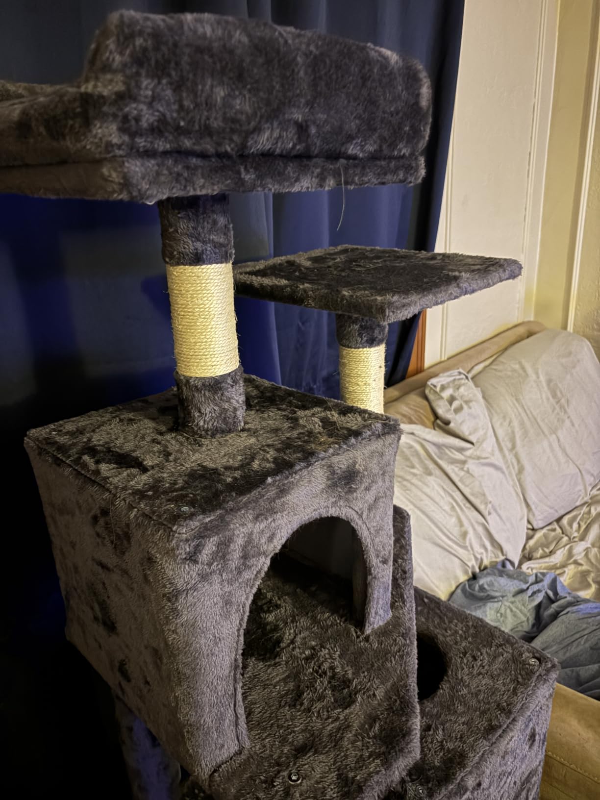 Feandrea Cat Tree, 59.5-Inch Tall Cat Tower, Plush Multi-Level Condo with 5 Scratching Posts, 2 Perches, 2 Caves, Hammock, 2 Pompoms customer photo 1