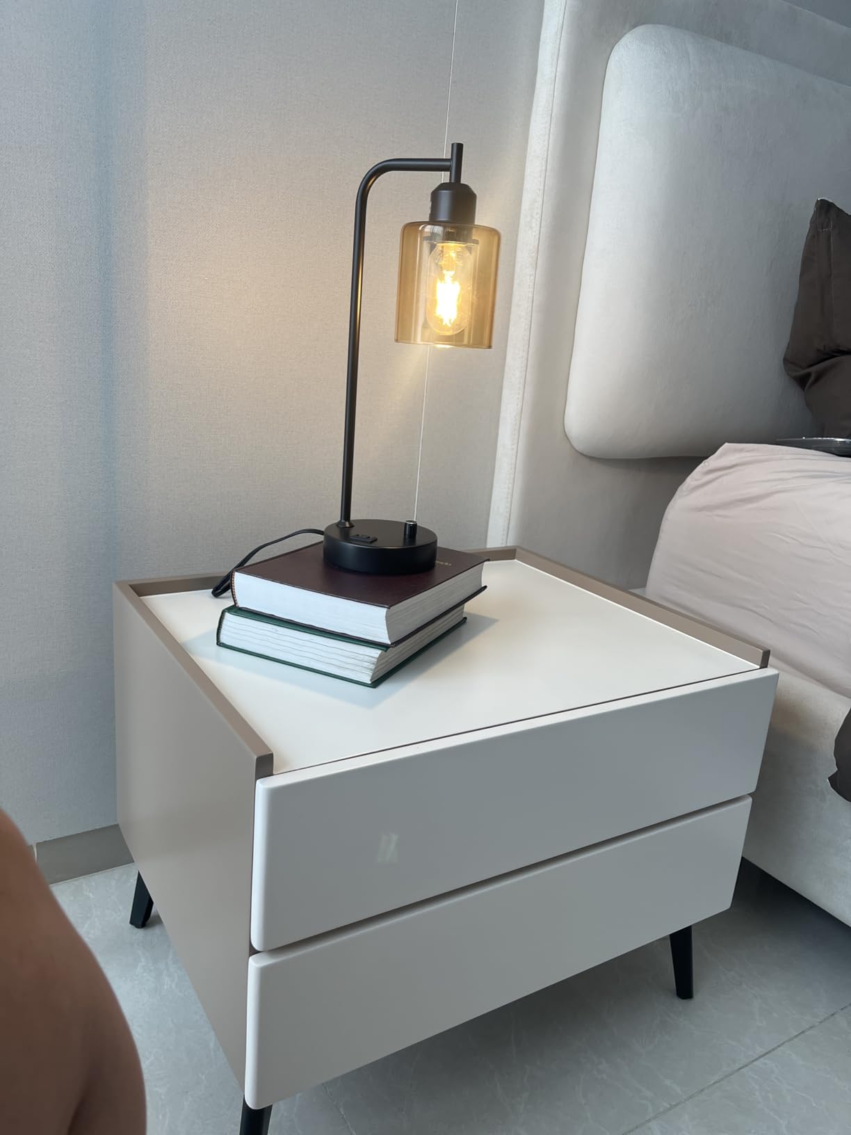 Industrial Bedside Lamps Set of 2, Fully Dimmable Desk Lamps for Bedroom | Glass Shade, USB C+A Charging Port & Outlet, Black Nightstand Table Lamps for Living Room, Office, Reading, Vintage customer photo 1