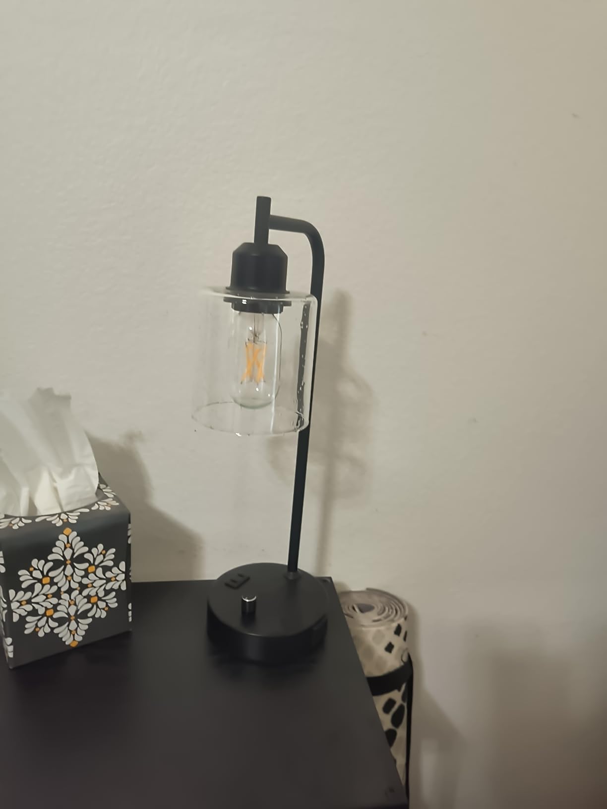 Industrial Bedside Lamps Set of 2, Fully Dimmable Desk Lamps for Bedroom | Glass Shade, USB C+A Charging Port & Outlet, Black Nightstand Table Lamps for Living Room, Office, Reading, Vintage customer photo 2