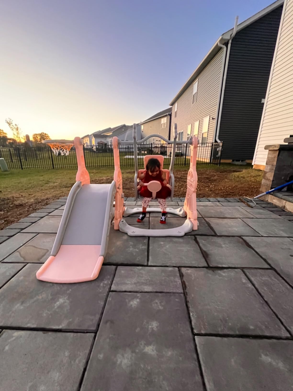 BIERUM 4-in-1 Toddler Slide Swing Set for Kids 1-3, Indoor/Outdoor | Kids Climber Playset with Swing for 1-3, HDPE Material, ASTM Certified Playground Supports 120 lbs, Basketball Hoop, Blue customer photo 2