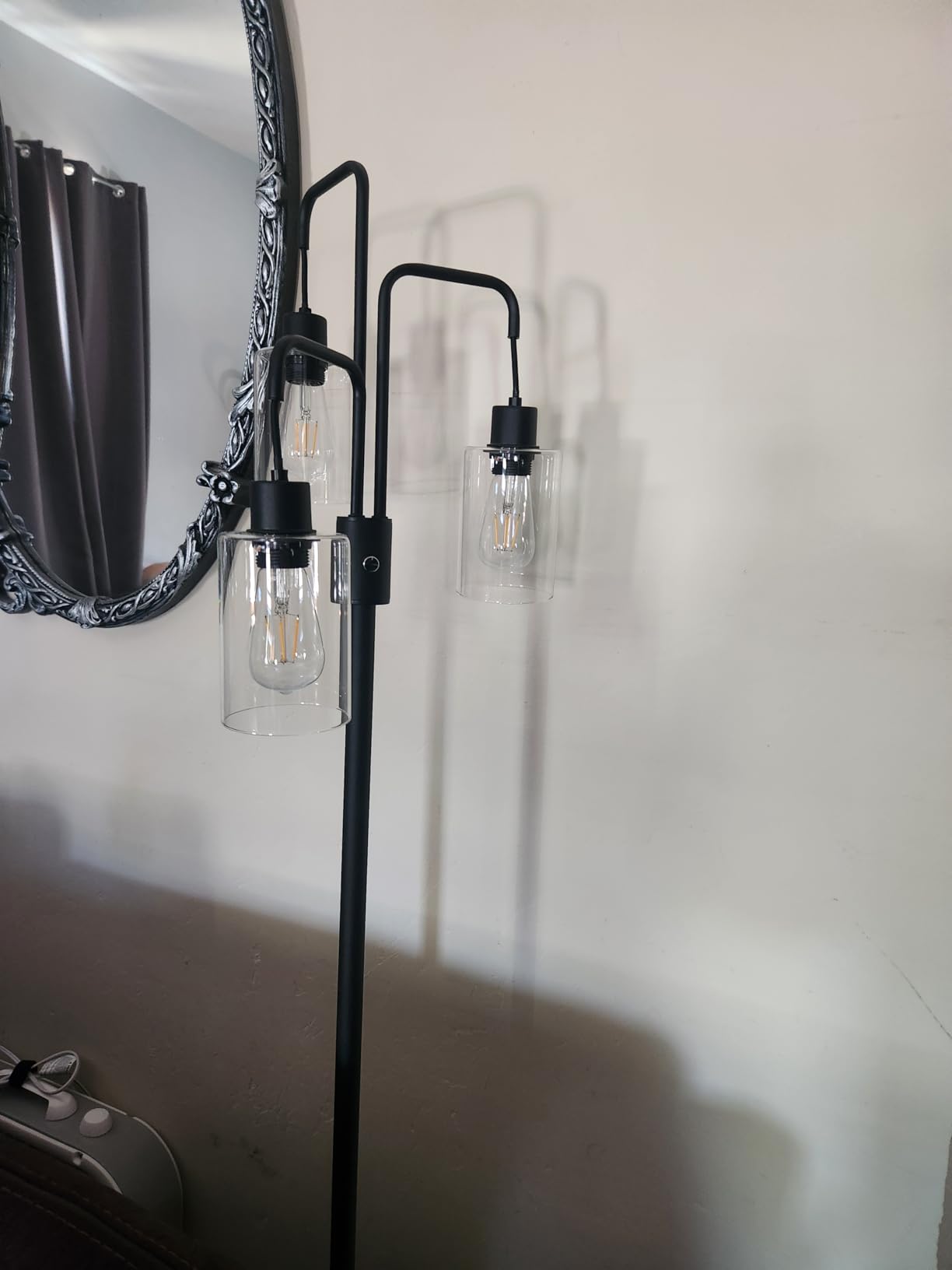 Industrial Floor Lamp for Living Room, Glass Lampshade, Modern Stand Up Lamp with 3 Light, Simple Design Floor Lamp for Bedroom, Living Room, Office, Kids Room, Reading customer photo 1