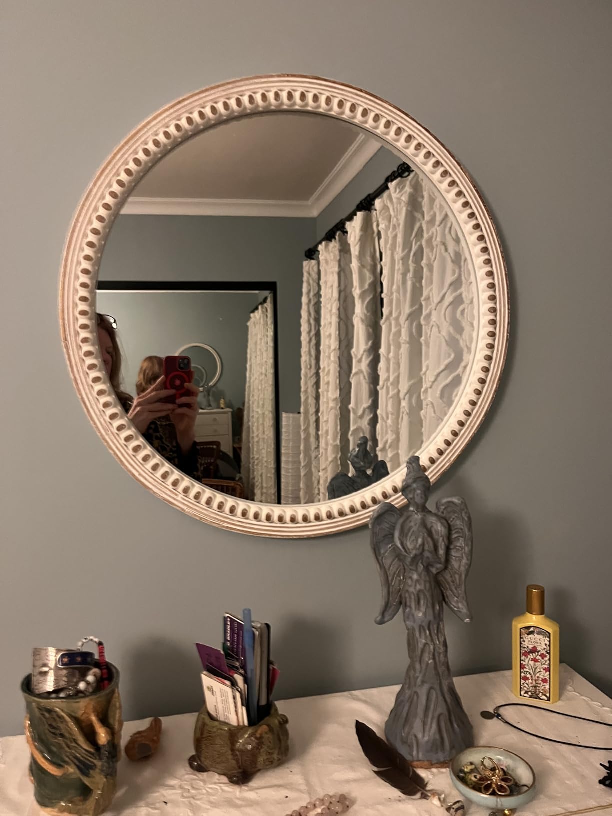 36x24 Inch Arched Wall Mirror, Rustic Farmhouse Arch Mirror for Bathroom | Raised Bead Detailing Adds Boho Character Above Sinks, Vanities, Consoles, Dressers, Mantels, or Sideboards customer photo 2