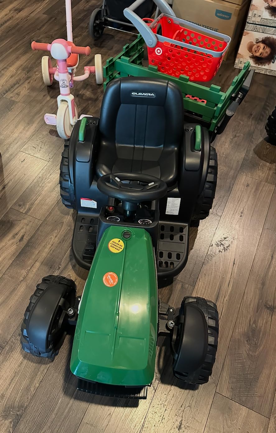 ELEMARA 24V 9AH Ride on Tractors with Easy Detachable Trailer,400W Motors Tractor Ride On Toy,Electric Tractor Toy for Big Kids, All-Terrain Capability,3-Point Seat Belt for Ages 3+, Forest Green customer photo 1