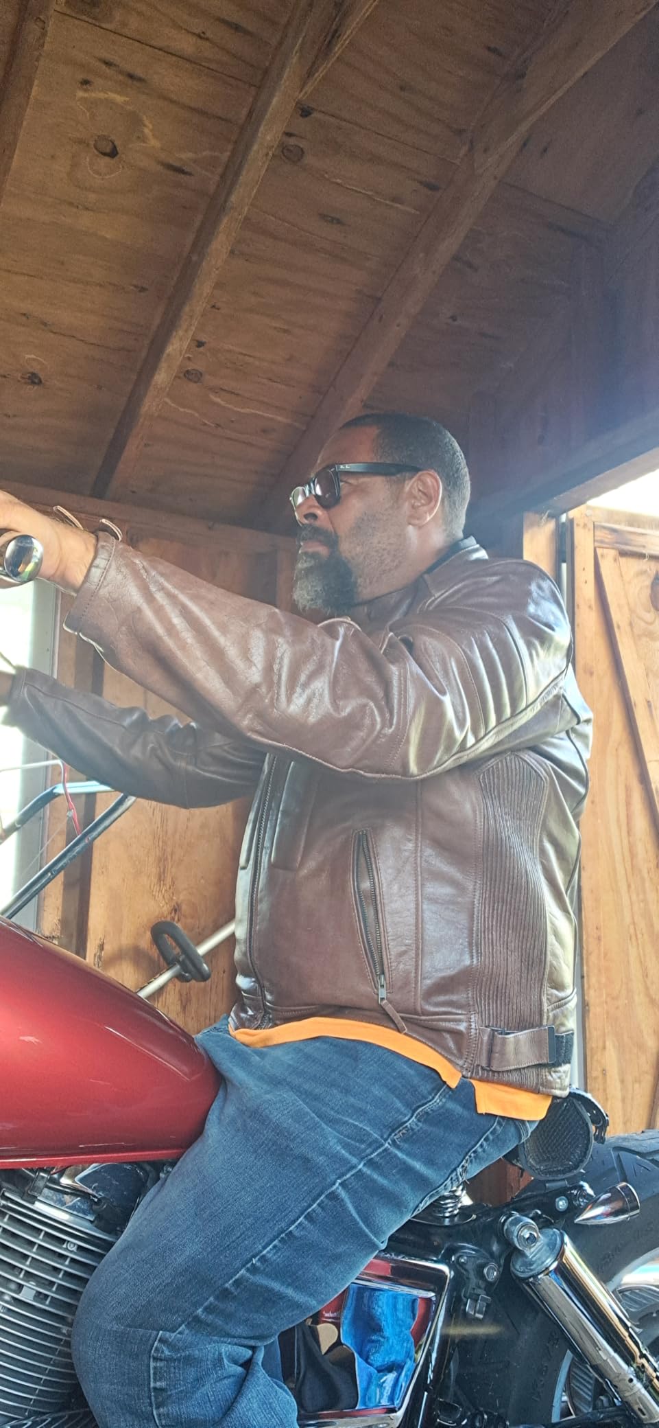 Men's Leather Motorcycle Jacket, Distressed Biker Riding Jacket with Armor Pockets, Removable Liner customer photo 2