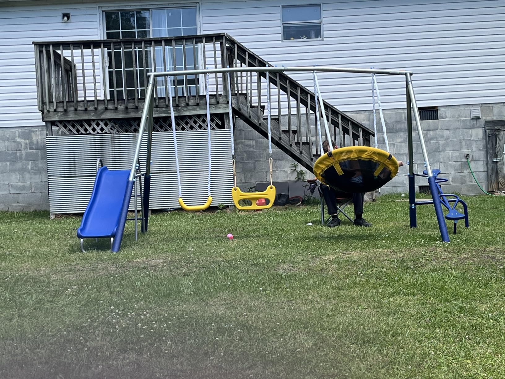 Sportspower Taylor 700lbs Galvanized Metal Swing Set for Kids for Backyard & Outdoors with Teeter-Totter, Saucer & Standing Swings, & 5ft Slide customer photo 1