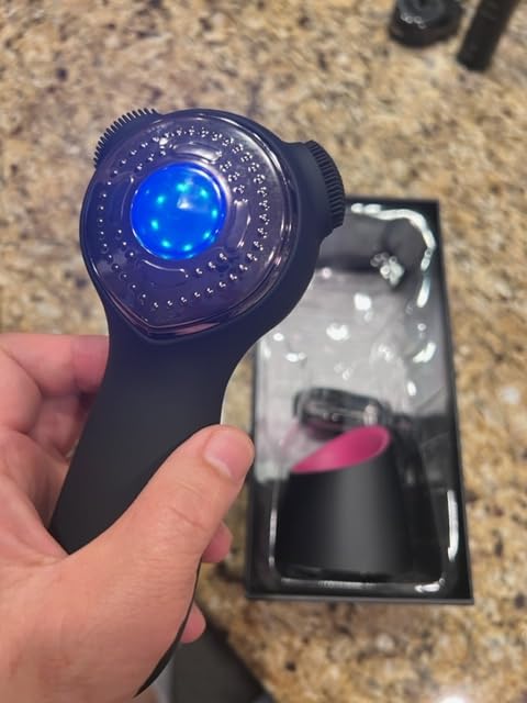 Silicone Face Scrubber Exfoliator Electric for Men Women, Rechargeable Facial Cleansing Brush with Wireless Charging Dock, Waterproof Sonic Vibrating Face Scrub Brush Cleanser for Exfoliating, Black customer photo 1
