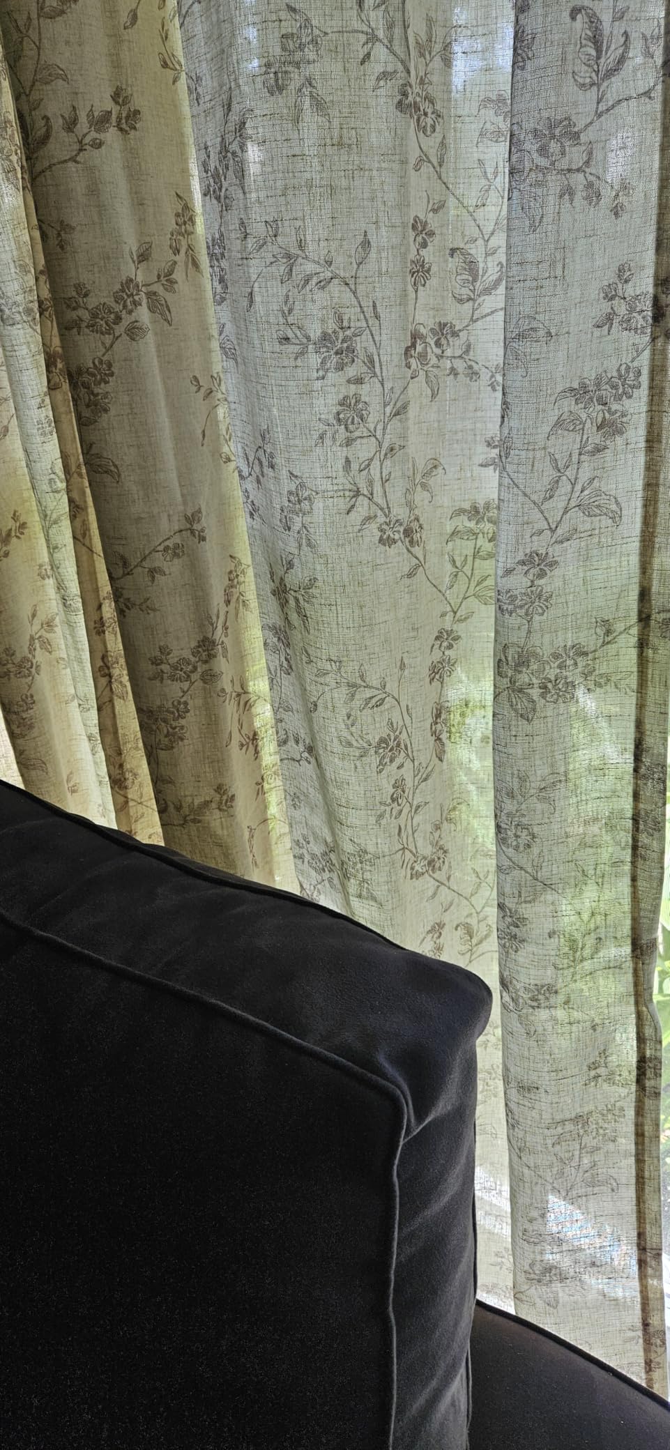 Taupe Vintage Floral Linen Curtains Farmhouse 50W X 84L 2 Panels | Elisa Series, Botanical, Light Filtering, Rustic, Toile, Curtains for Bedroom, Play Room and Nursery, Rod Pocket, Back Tab customer photo 1