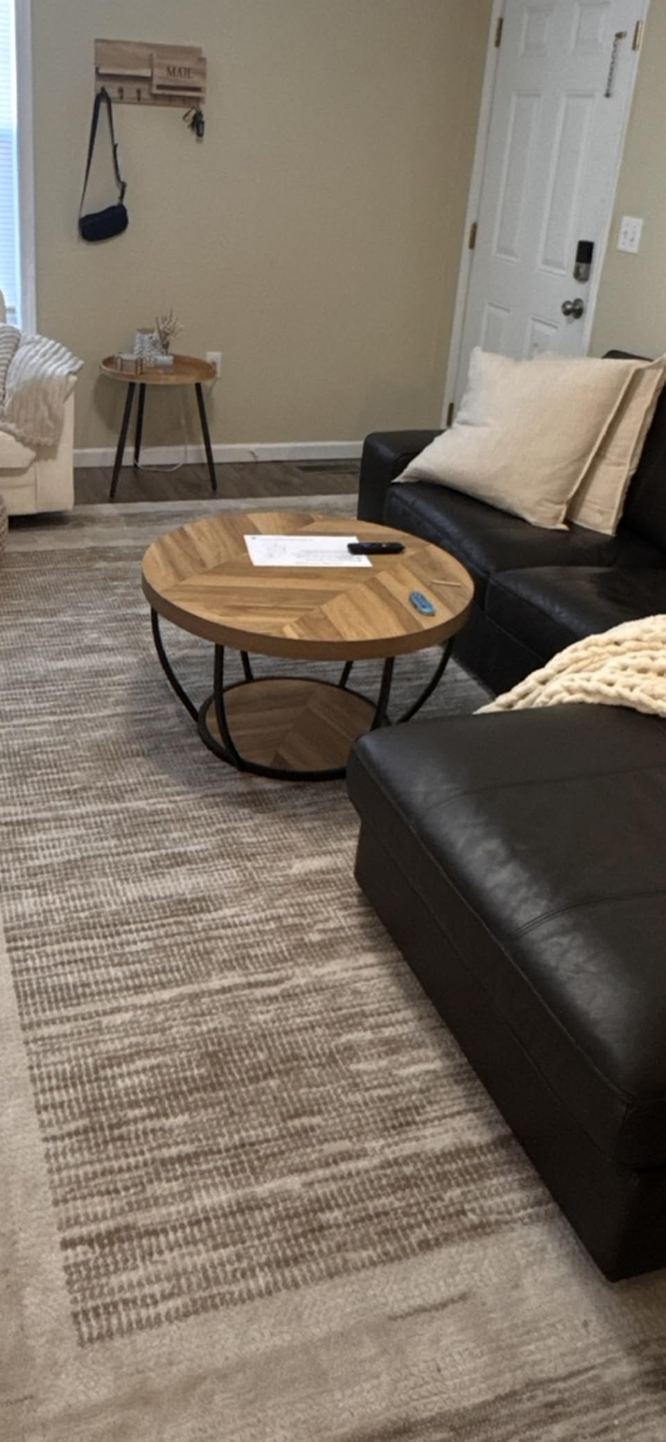 LITTLE TREE Round Coffee Table, 32 inch Circle Coffee Tables for Living Room | 2-Tier Wood Accent Center Table with Open Storage Industrial Design Home Furniture (Wood Grain and Black) customer photo 1