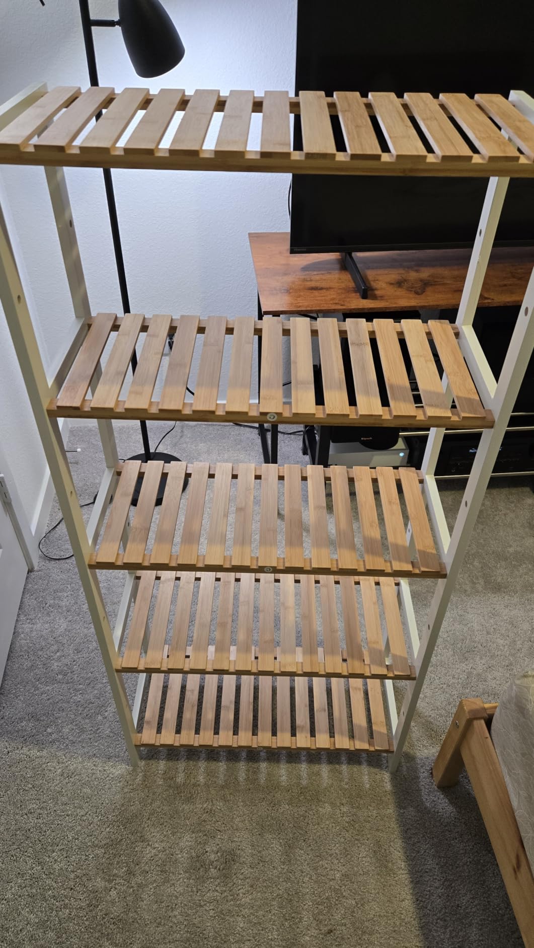 SONGMICS Bamboo Storage Shelf, 3-Tier Shelving Unit, Multifunctional, in The Entryway, Bathroom, Living Room, Balcony, Kitchen, 10.2 x 23.6 x 26 Inches, Light Bamboo UBCB33Y customer photo 1