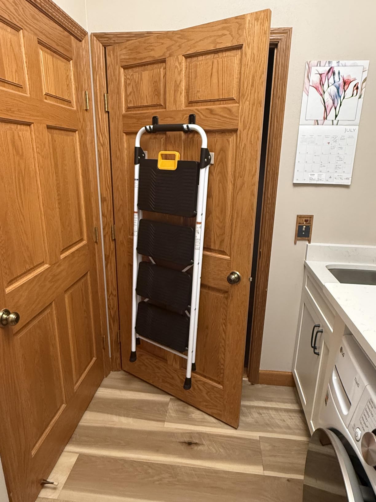 KINGRACK 4 Step Folding Ladder, 800lbs Capacity Step Stool with Safety Lock, Non-Skid Wide Pedals, and Handrail, Lightweight, Household Ladder for Home, Kitchen, Pantry, Closets, and Office Use, White customer photo 2