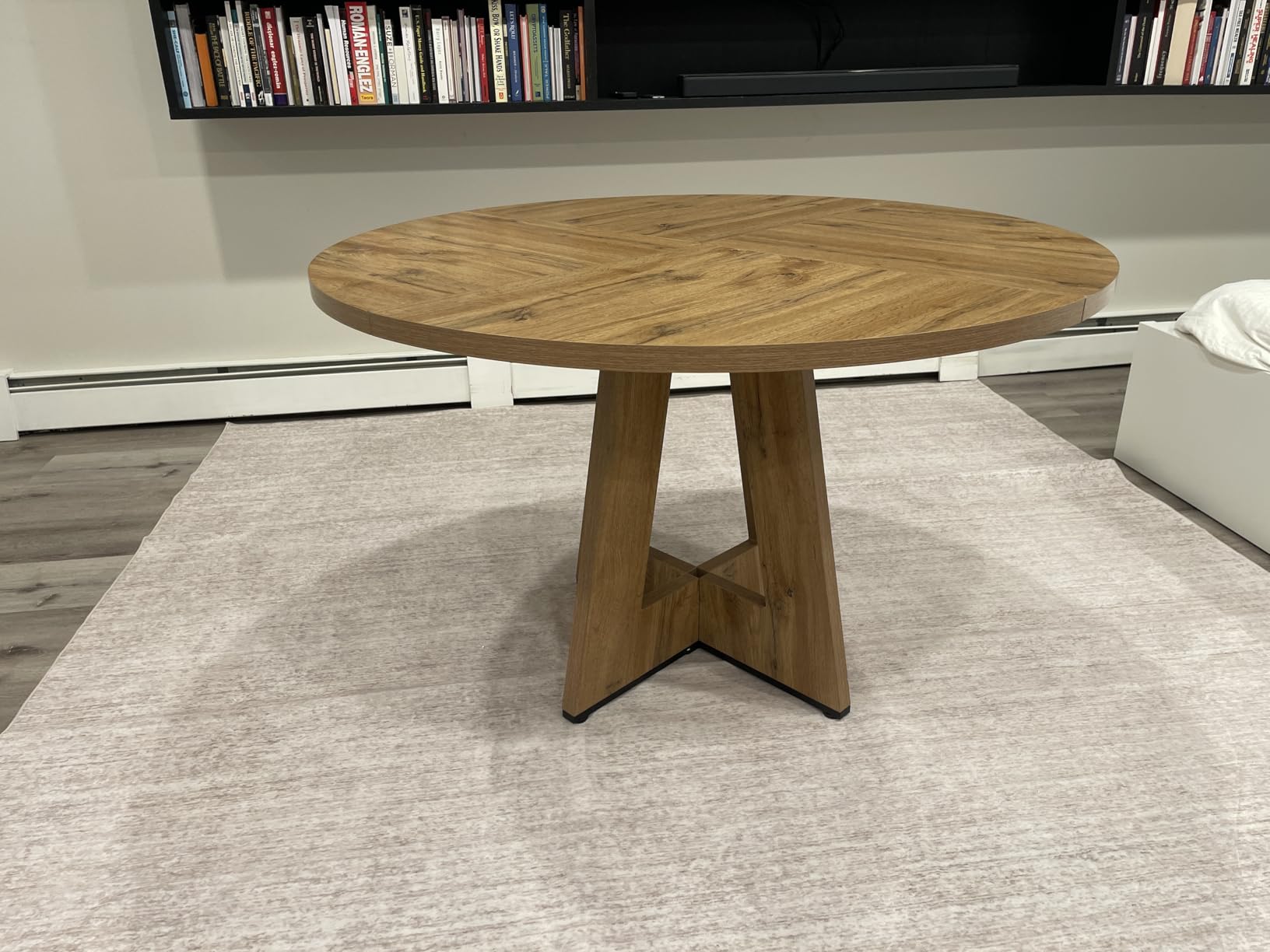 Tribesigns Farmhouse Dining Table, 47 Inch Round Dinner Table for 4, Rustic Round Dining Room Table for Home Dining Room Living Room customer photo 2