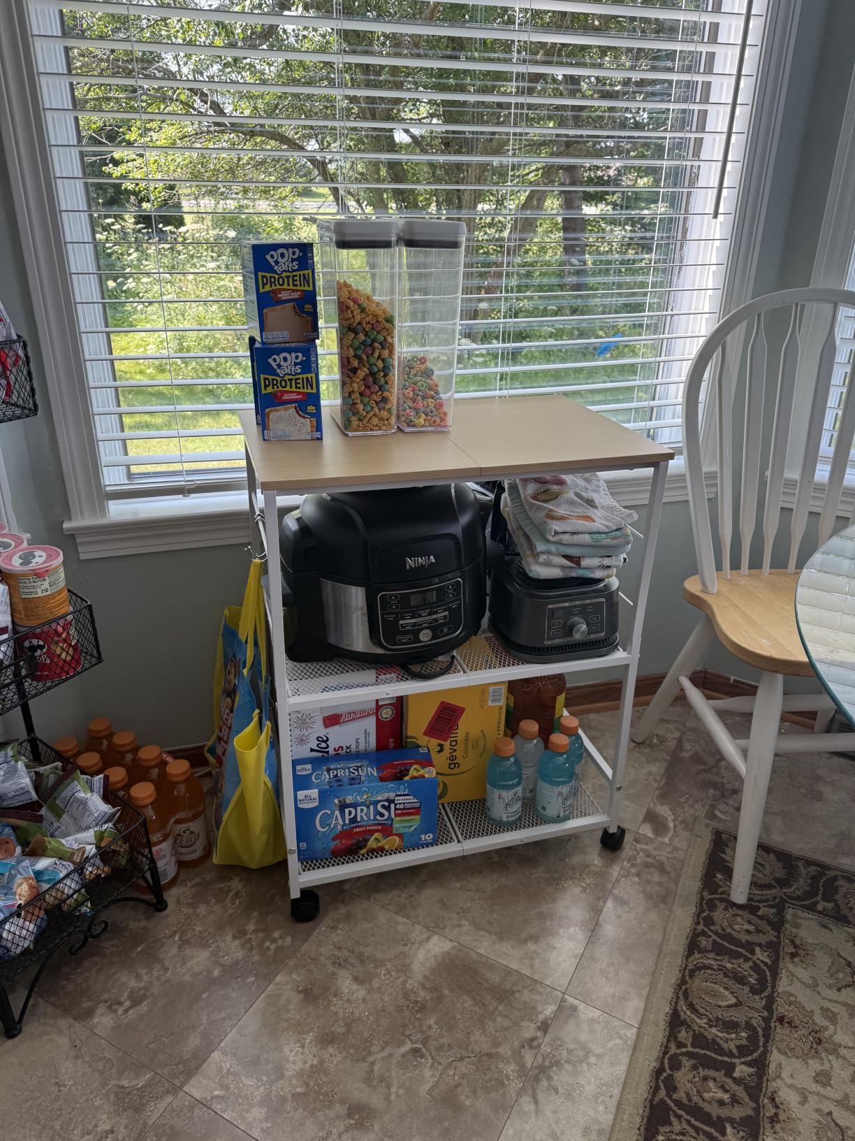 ThreeHio Rolling Kitchen Microwave Cart, 3 Tier Microwave Table Stand with Storage, Kitchen Utility Cart on Lockable Wheels customer photo 2