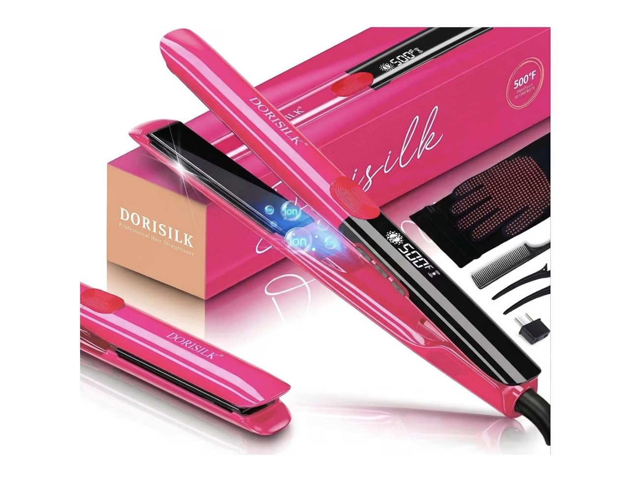 DORISILK 500 Degree High Temp Professional Hair Straightenr, Ceramic Wide Flat Iron, 2 in 1 Hair Straightener and Curler, Plasma Flat Iron Get Frizz-Free and Shiny customer photo 1