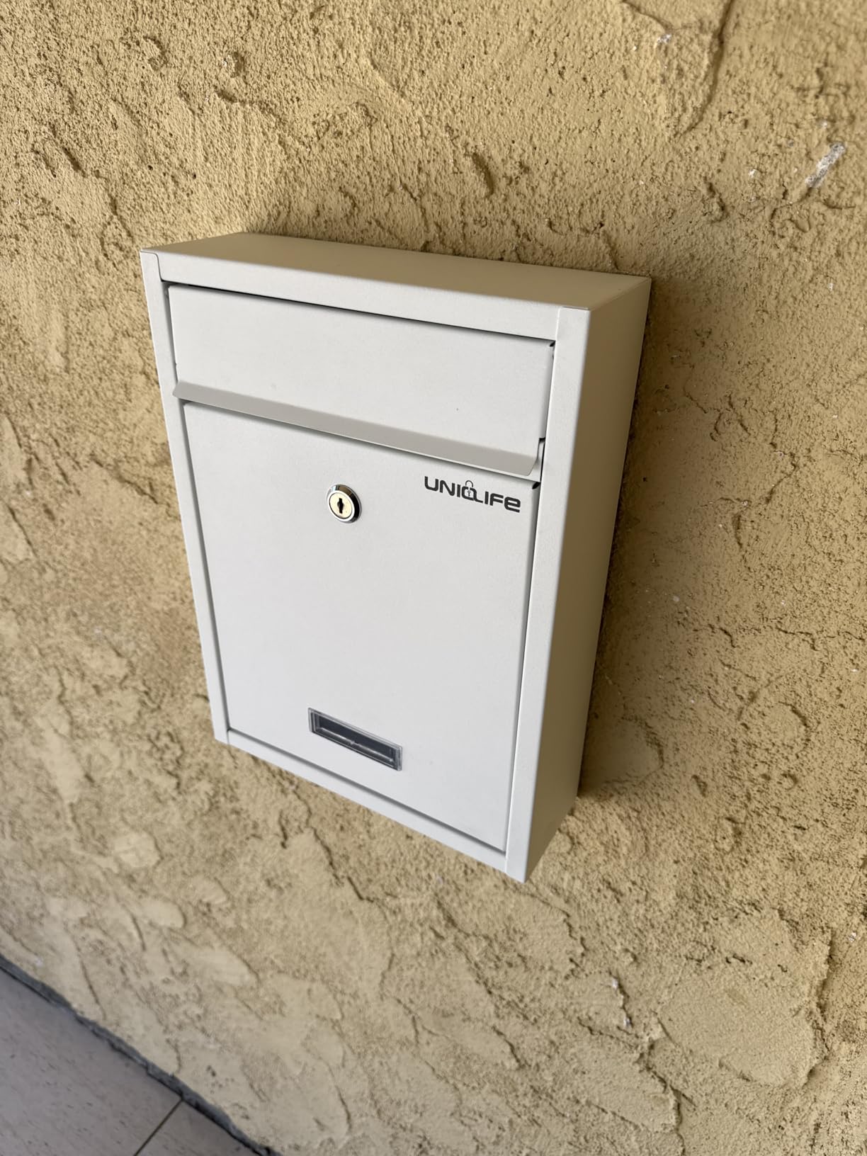 Uniclife Wall Mount Mailbox for Outside, Locking Mail Box, Large Mailbox with Key Lock, Security Mail Box for House, Safe Key Drop Box, Post Box, Steel Cash Drop Box for Home Office School, Black customer photo 1