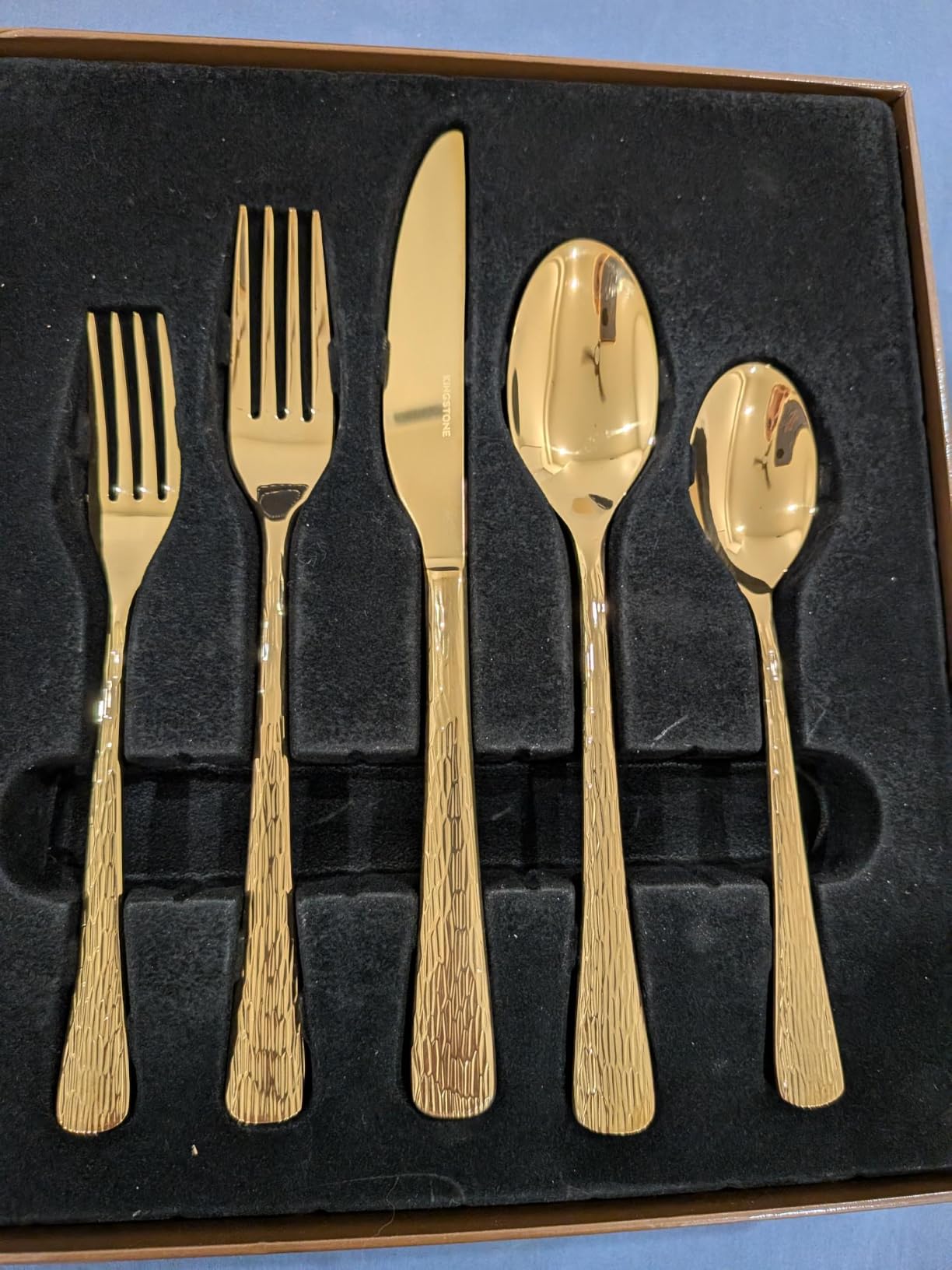 KINGSTONE Hammered Silverware Set, Flatware Set with Serving Utensils, 18/10 Stainless Steel Premium Cutlery with Unique Ripple Handles Design Mirror Polished - Dishwasher Safe (65-Piece) customer photo 1