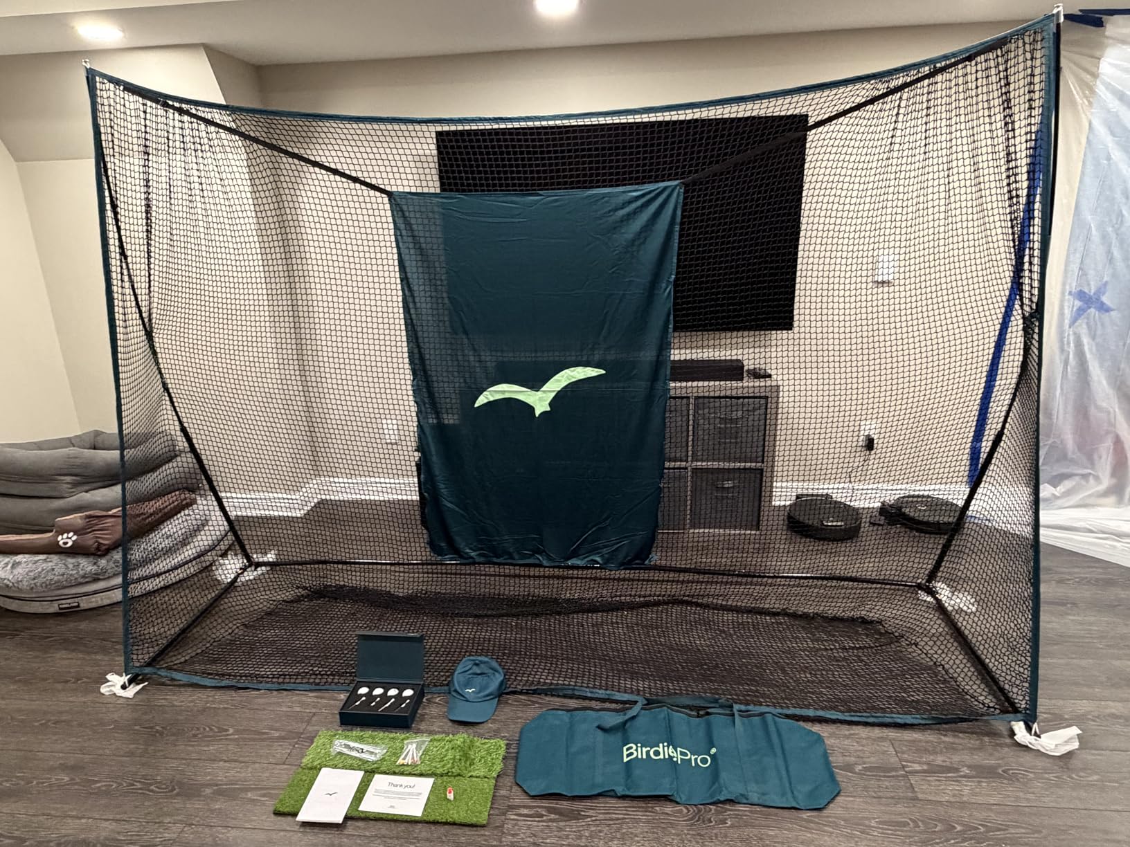 BirdiePro® - American Pro Golf Practice Net, 10x7ft Heavy Duty Golf Hitting Net with EchoShield™ Target & FlexWeave™ Net, Indoor Outdoor Training Backyard, Full Set with Mat, Balls & Cap customer photo 1