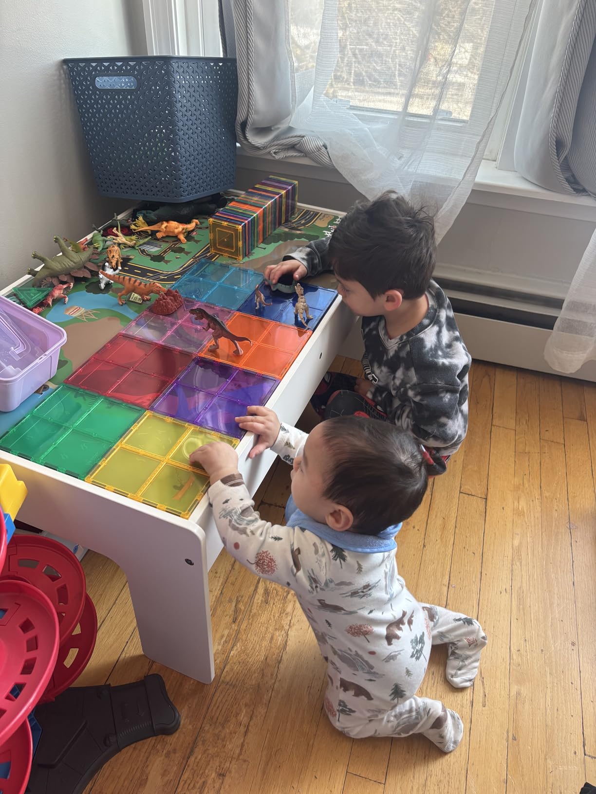 2 in 1 Train Table and Learning Activity Table 112 Pc Wooden Train Set Reversible Educational Top Storage Bin Montessori STEM Play Center Compatible with Thomas Brio Melissa and Doug Toddlers Kids customer photo 1