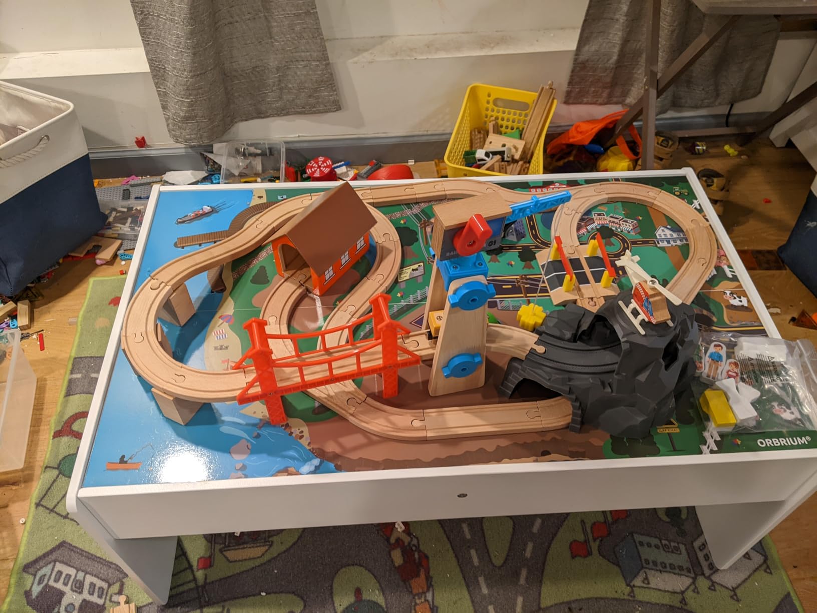 2 in 1 Train Table and Learning Activity Table 112 Pc Wooden Train Set Reversible Educational Top Storage Bin Montessori STEM Play Center Compatible with Thomas Brio Melissa and Doug Toddlers Kids customer photo 2