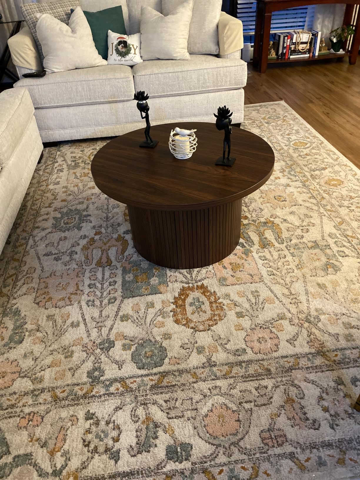 31.5 inch Round Coffee Table, Tambour Design Coffee Tables for Living Room, Mid Century Modern Wood Coffee Table, Drum Accent Small Center Table, Black customer photo 1