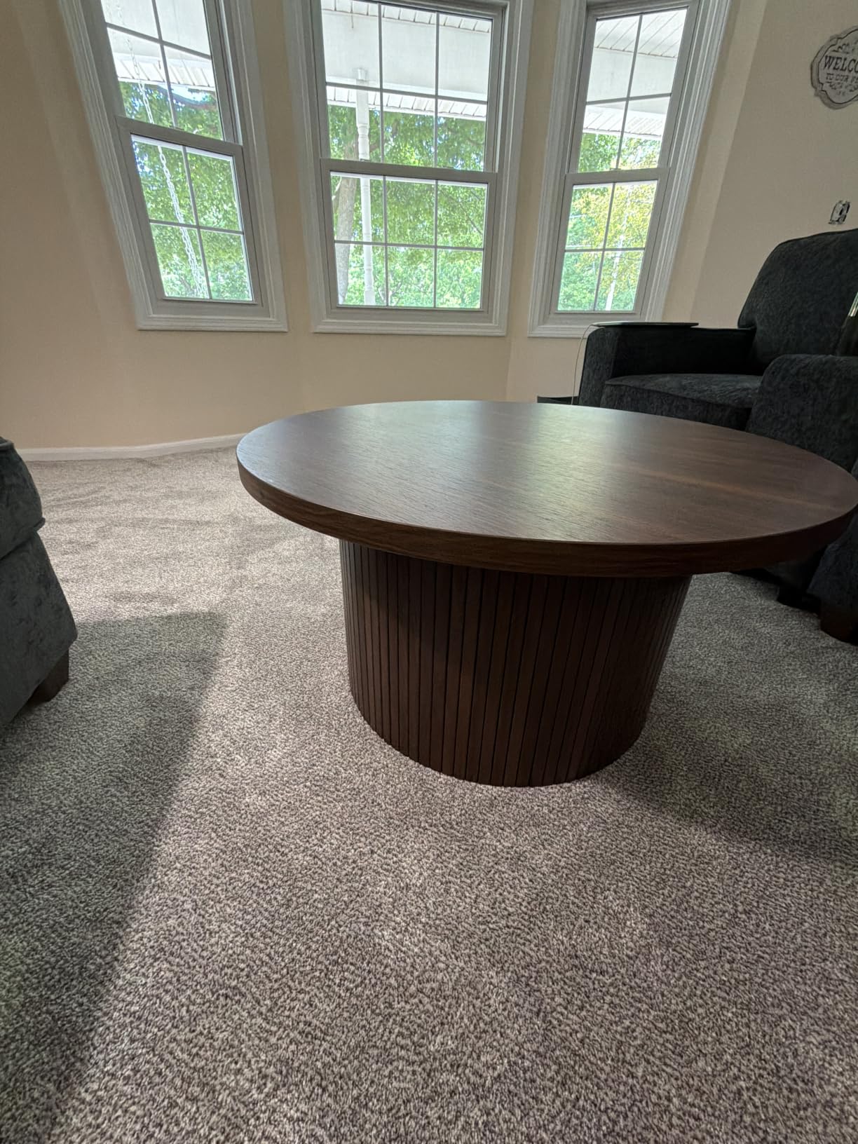 31.5 inch Round Coffee Table, Tambour Design Coffee Tables for Living Room, Mid Century Modern Wood Coffee Table, Drum Accent Small Center Table, Black customer photo 2