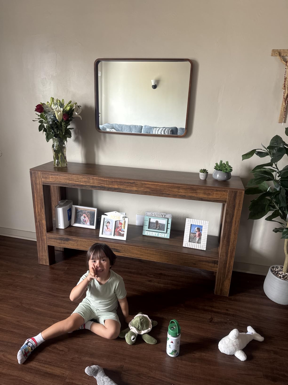 LITTLE TREE 63-Inch Wood Entryway Table, Long Farmhouse Narrow Console Table for Living Room, Hallway, Sofa, Entry, Entrance, Foyer, Behind Couch with 2-Tier Shelves, Brown customer photo 1