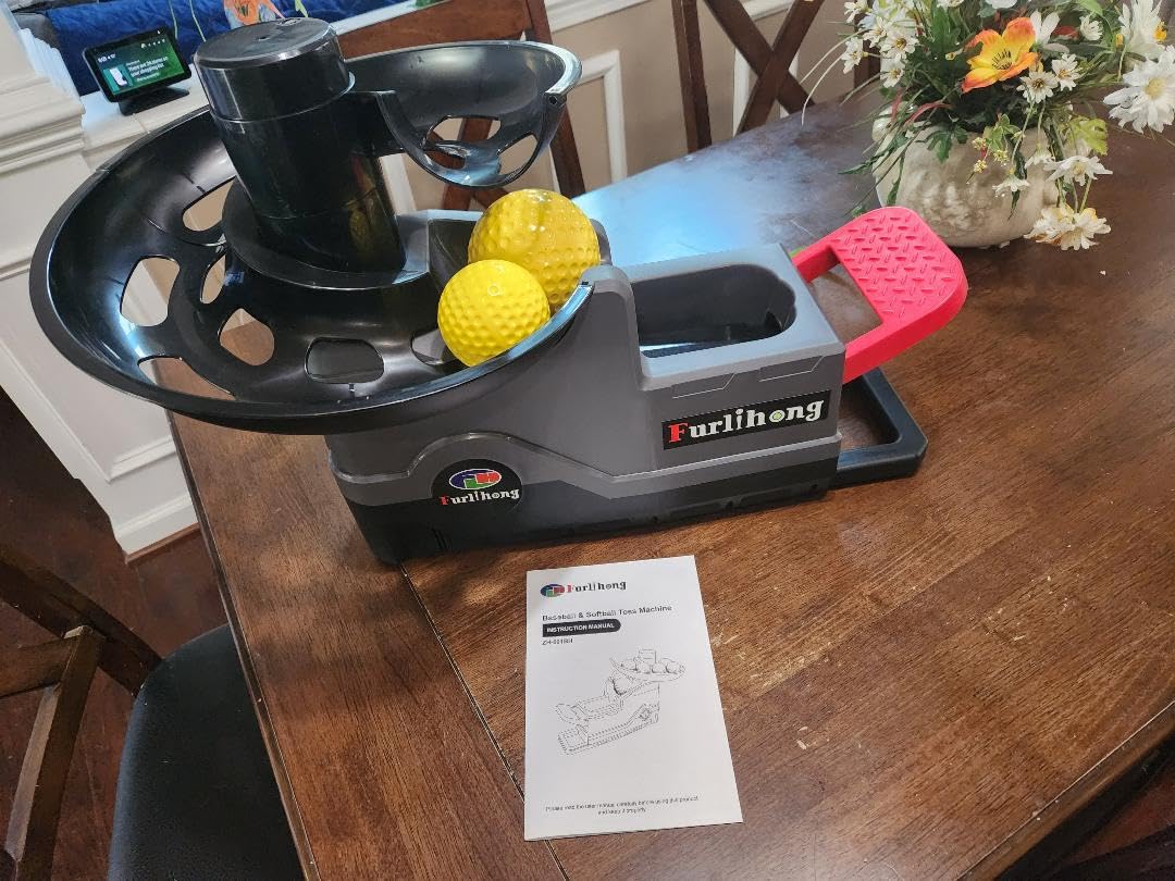 Furlihong 691BH Baseball Softball Toss Machine, Foot-Operated, No Power Needed, 4 Adjustable Gears, Includes 2 Ball Chutes, 1 PU Baseball & 1 PU Softball customer photo 1