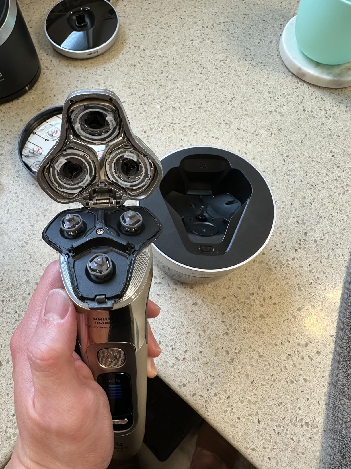 Philips Norelco Shaver i9000 Prestige Ultra, Wet & Dry Electric Shaver, White Gold, SenseIQ Pro Technology, Triple Lift & Cut System, 360 Rotating NanoTech Precision Blades, Beard Styler, XP9403/88 customer photo 1