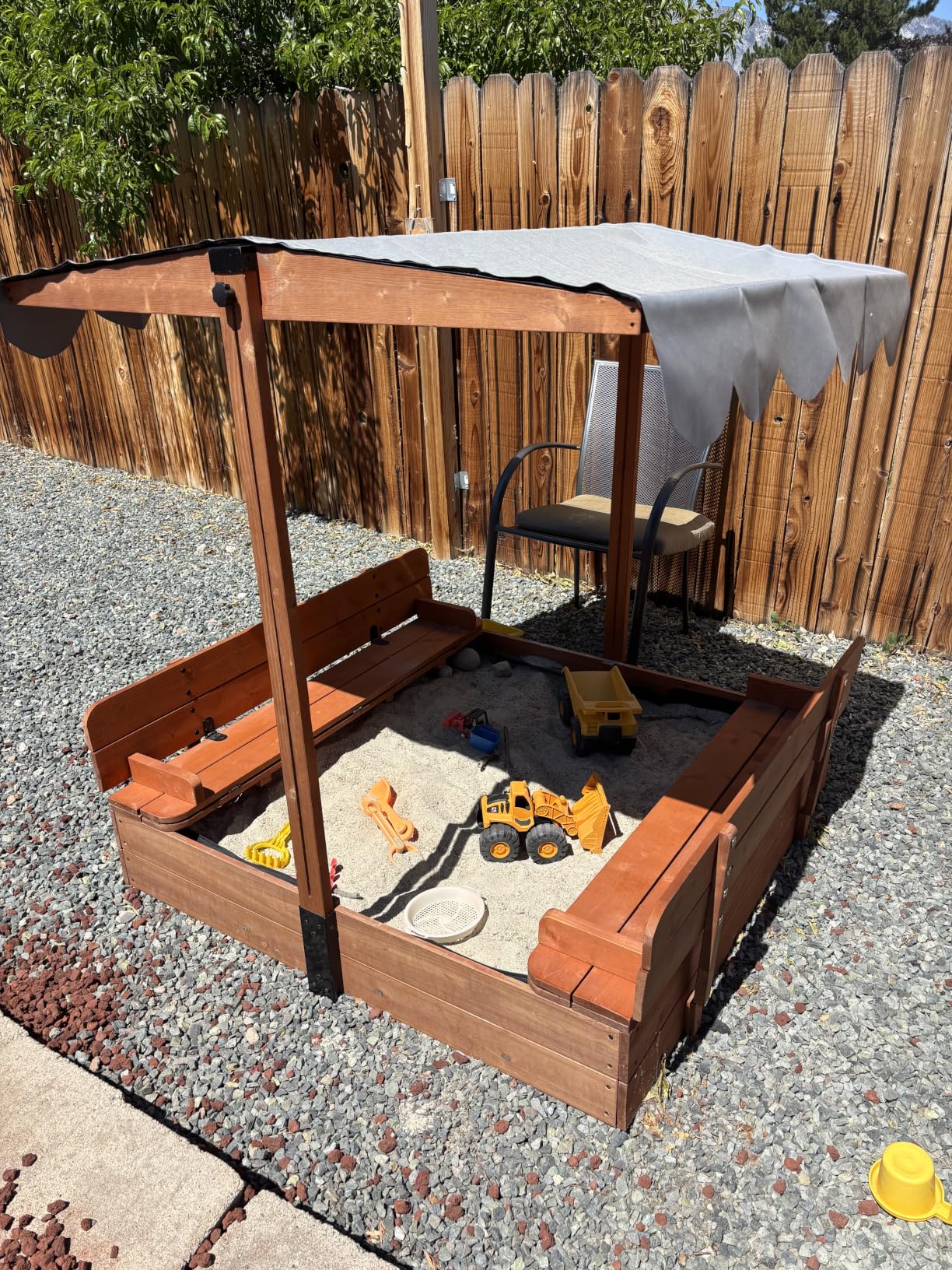 Kids Sandbox with Lid & Canopy, 2 Benches, Outdoor Sand Pit for Ages 4-8 | Adjustable Canopy, Converts to 2 Benches, Bottom Liner, Wooden Cover customer photo 2
