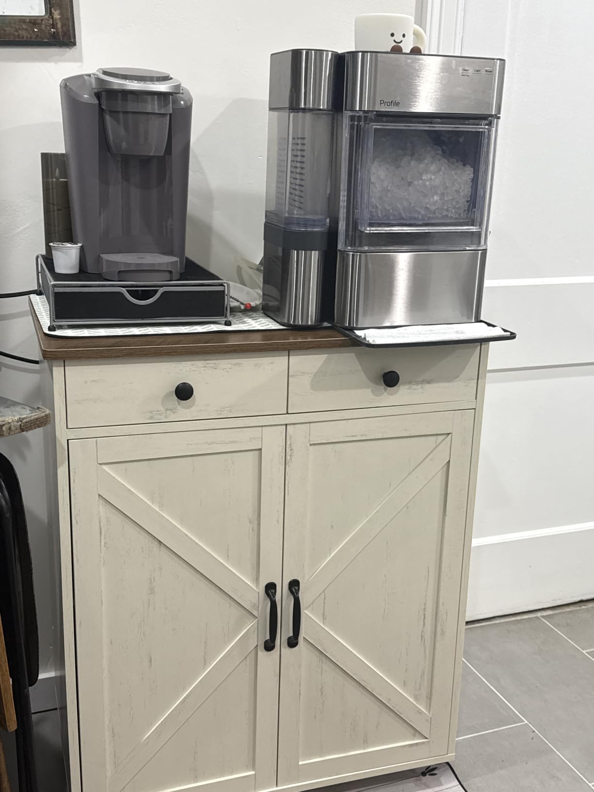 VASAGLE Mobile Kitchen Island with Drop Leaf, Portable Island with Spice Rack, Mobile Cart with Storage Cabinet, 17.7-28.7 x 49.3 x 36 Inches, for Dining Room, Rustic White and Honey Brown UKKI012W01 customer photo 1
