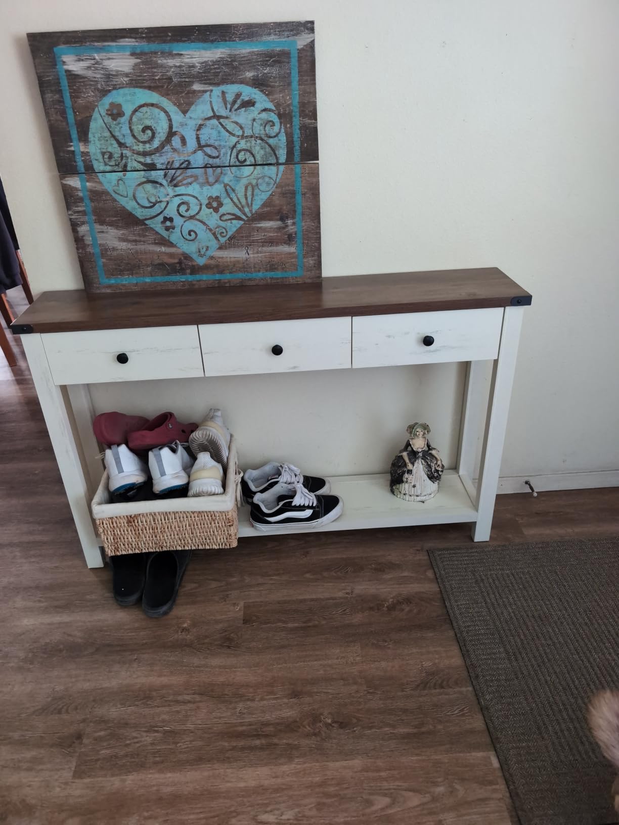 VASAGLE LIRY Collection Narrow Console Table with 3 Drawers, Brown | Sofa Table with Storage Shelf, Metal Corners, Farmhouse Style, ULNT142KB02S customer photo 1