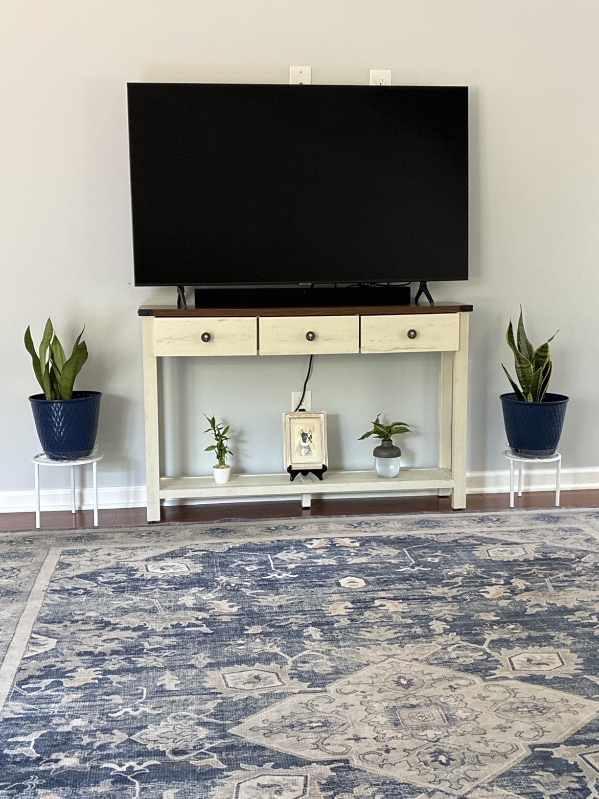 VASAGLE LIRY Collection Narrow Console Table with 3 Drawers, Brown | Sofa Table with Storage Shelf, Metal Corners, Farmhouse Style, ULNT142KB02S customer photo 2