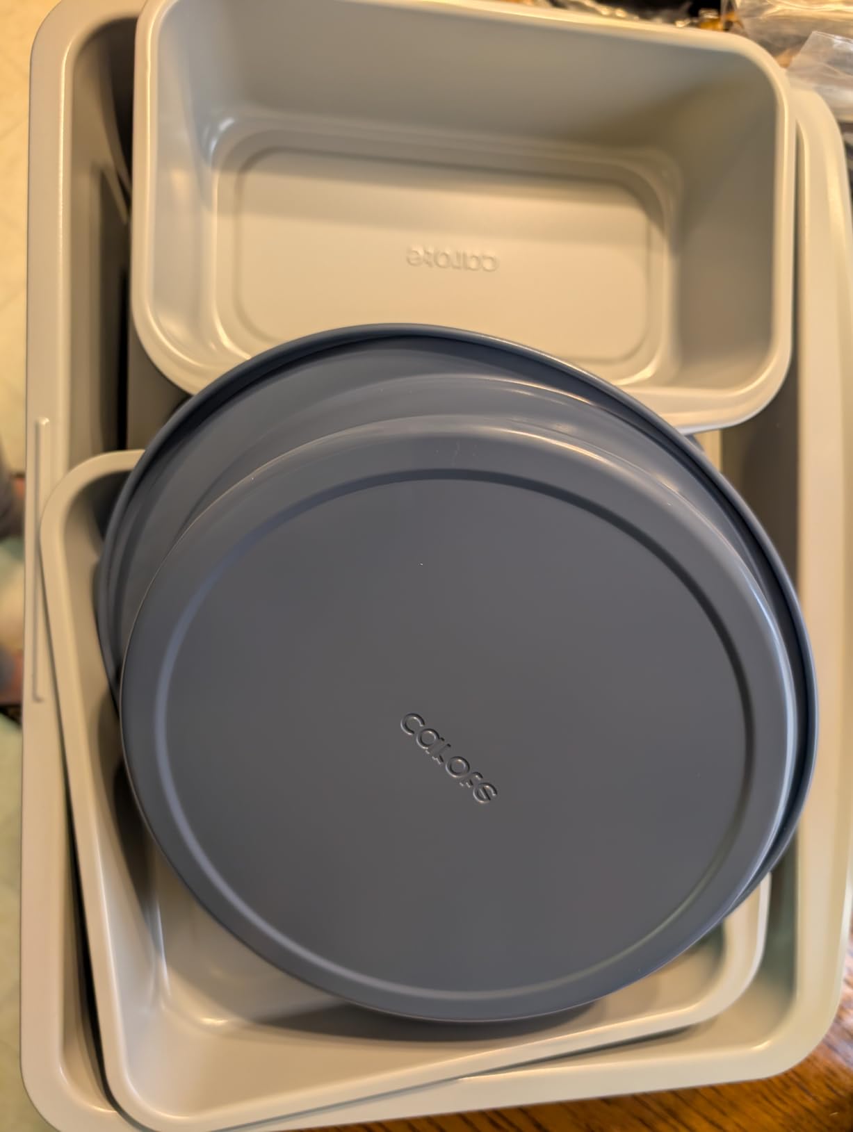 CAROTE 7-Piece Nonstick Stackable Baking Pans Set - Bakeware Sets Including Cookie Sheets for Baking, Muffin Pan, Bread Pan, Cake pan, Loaf Pan, Roasting Pan, Gray & Blue customer photo 1