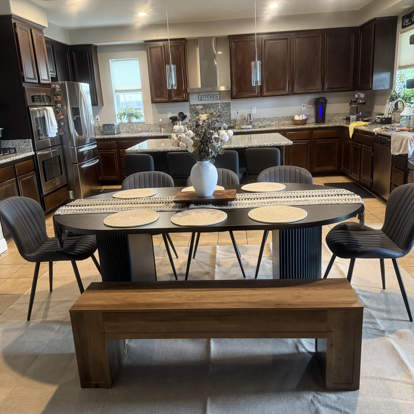 41 in-78 in Extendable Dining Room Table for 4-8, Round Expandable Kitchen Table with Fluted Base, Modern Farmhouse Oval Dinner Tables for Dining Room Kitchen Living Room (Walnut) customer photo 1