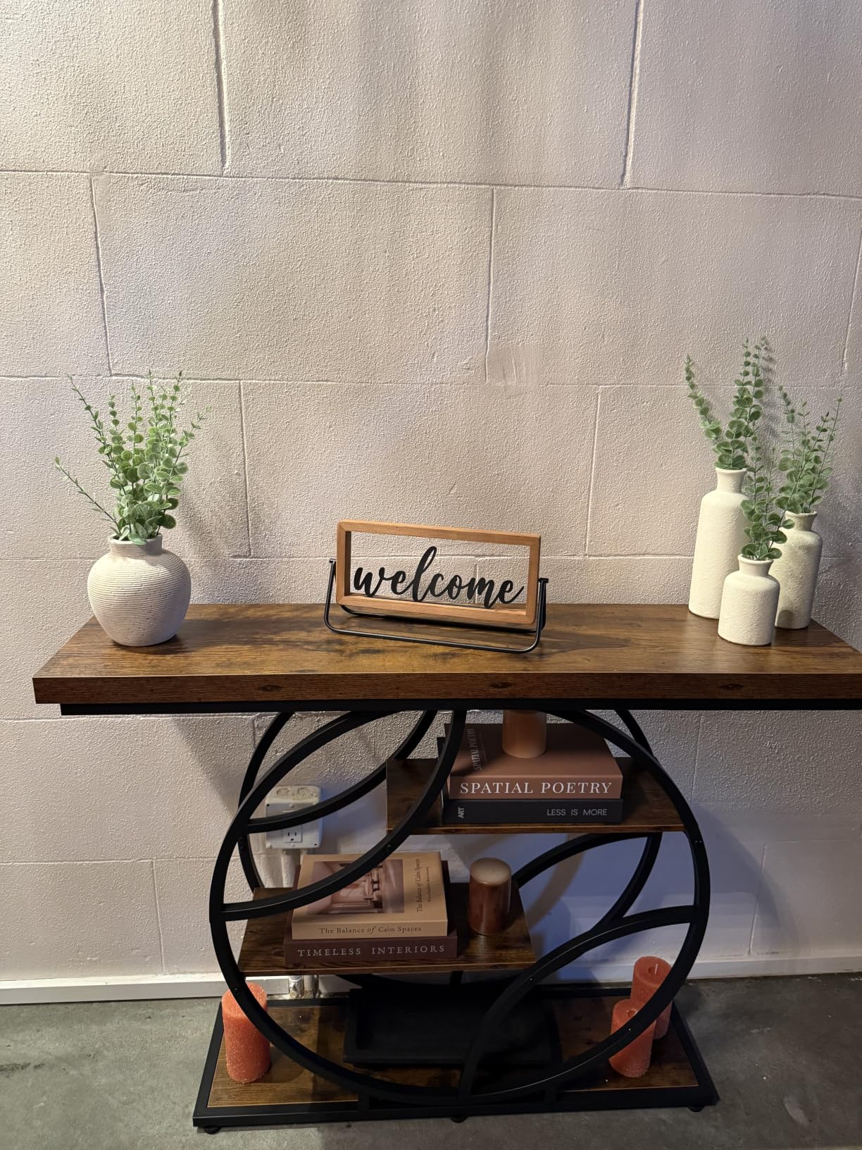 Huuger Modern Console Table, 41.3 Inch Sofa Table with Artistic Curved Metal Frame, Narrow Entryway Table for Hallway, Living Room, Behind Couch, Rustic Brown customer photo 1