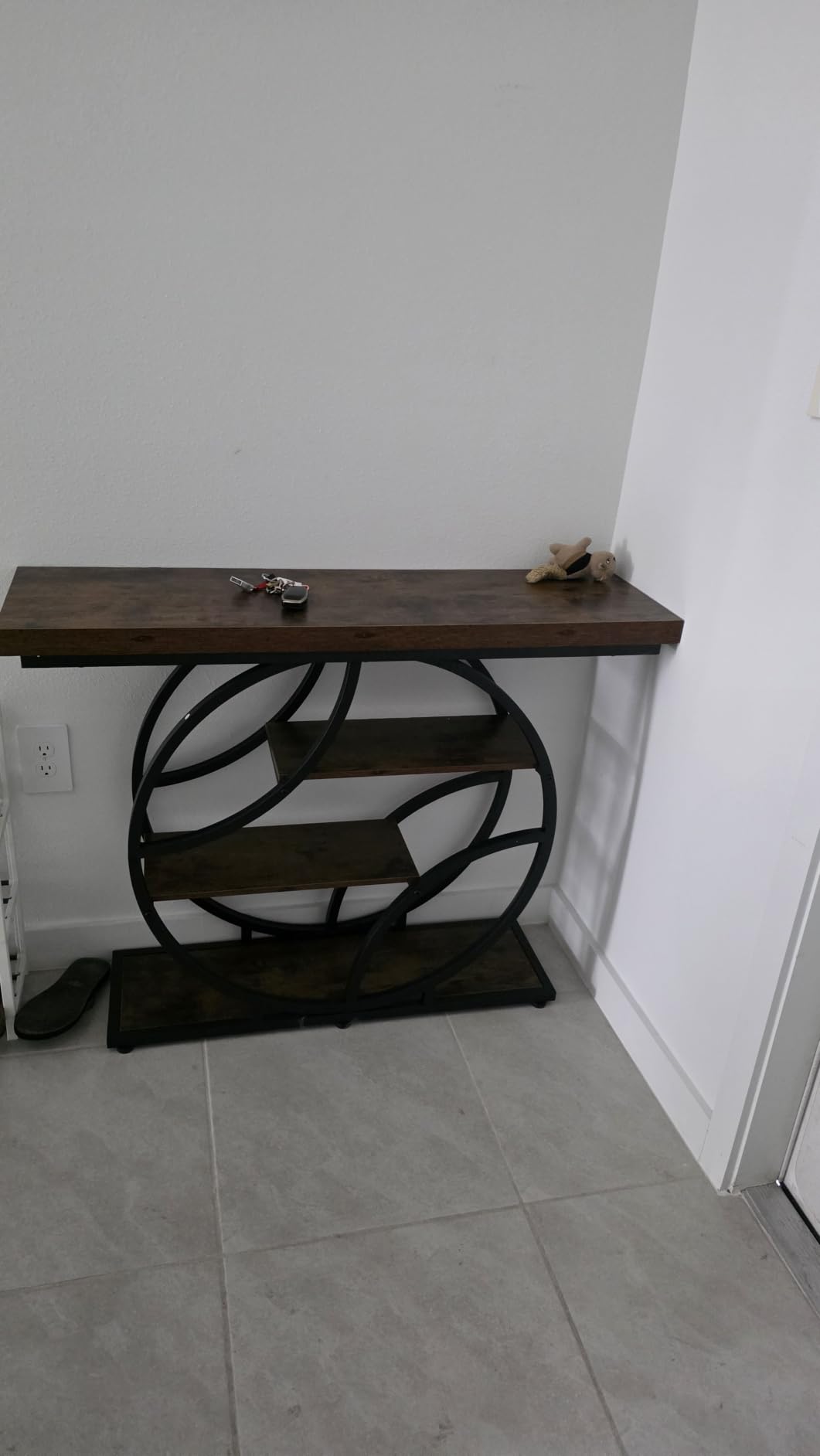 Huuger Modern Console Table, 41.3 Inch Sofa Table with Artistic Curved Metal Frame, Narrow Entryway Table for Hallway, Living Room, Behind Couch, Rustic Brown customer photo 2