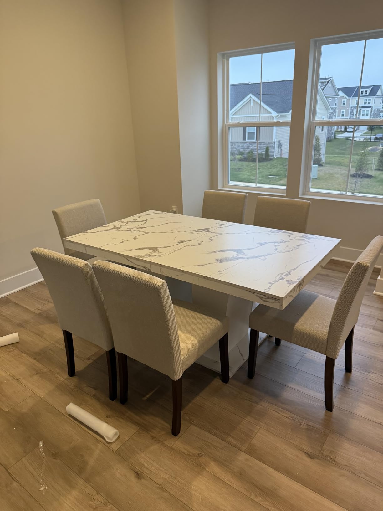 Upholstered Dining Chairs Set of 6 - Line Fabric Modern Farmhouse Kitchen Chairs, Mid-Back Dining Room Chairs with Wooden Legs customer photo 1