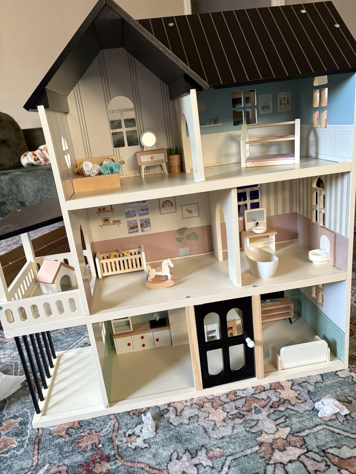 Wooden Dollhouse for Kids, 6-Room Modern-Style Toy Doll House Playset | with 26-Piece Furniture Set, Functional Doors, 1:12 Scale Open-Plan Design for 4-6 Inch Dolls, Creative STEM Gift for Ages 3+ customer photo 2