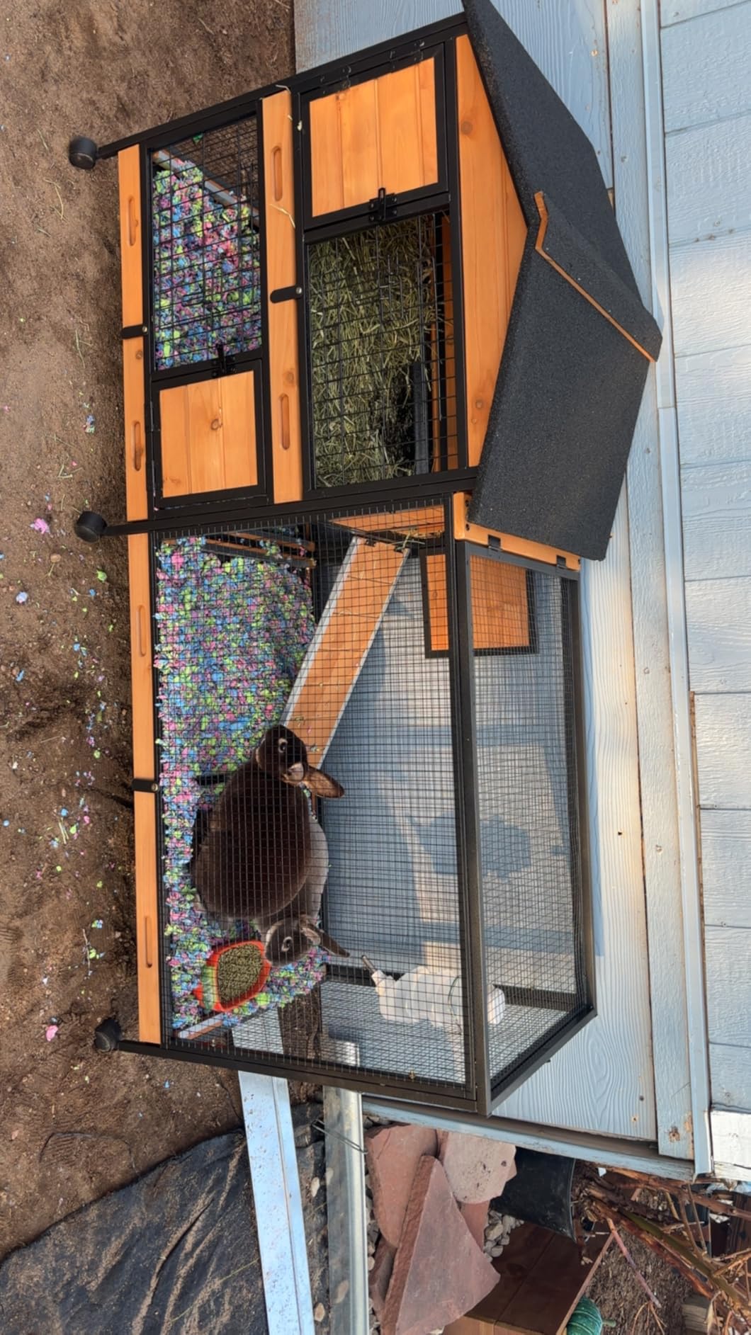 GUTINNEEN Large Rabbit Hutch Outdoor 2-Level Wooden Chicken Coop Indoor Weatherproof Bunny Cage customer photo 2