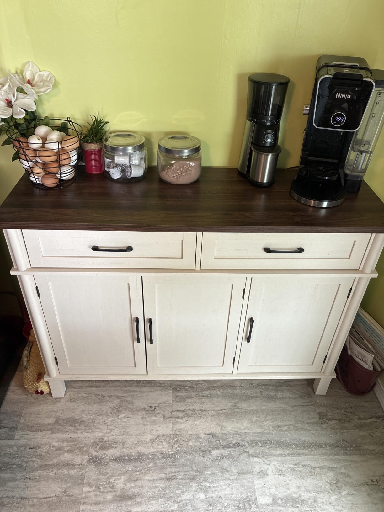 ONBRILL 48 Inch Buffet Cabinet with Storage, Farmhouse Sideboard Buffet w/2 Drawers and 3 Doors, Wood Coffee Bar Cabinet with Adjustable Shelves, Sideboard Storage for Kitchen, Living Room, Brown customer photo 2