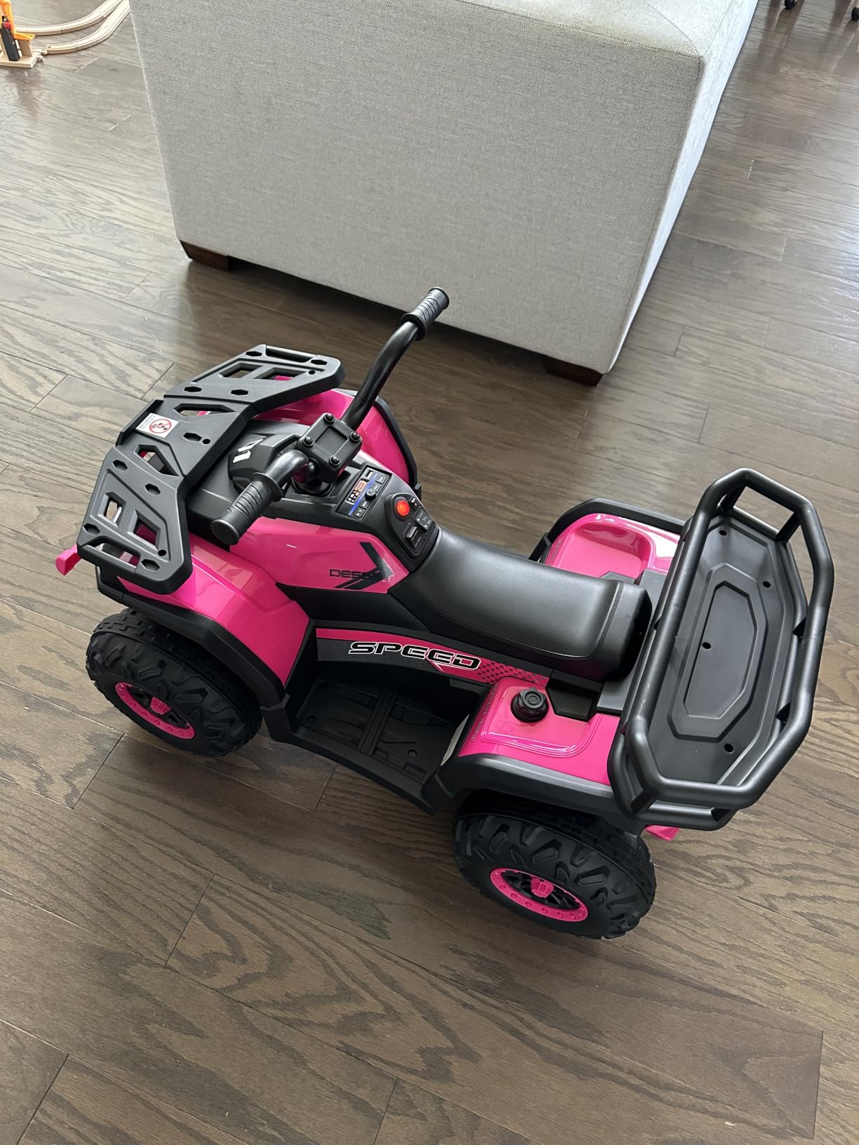 HONEY JOY 24V Kids ATV, Electric Ride On Quad, LED Headlights, Music, 5Mph Max Speed, Big Tires, Toddler 4 Wheeler, Ride On Toy Car with Front & Rear Storage, Gift for Boys Girls (Black) customer photo 2