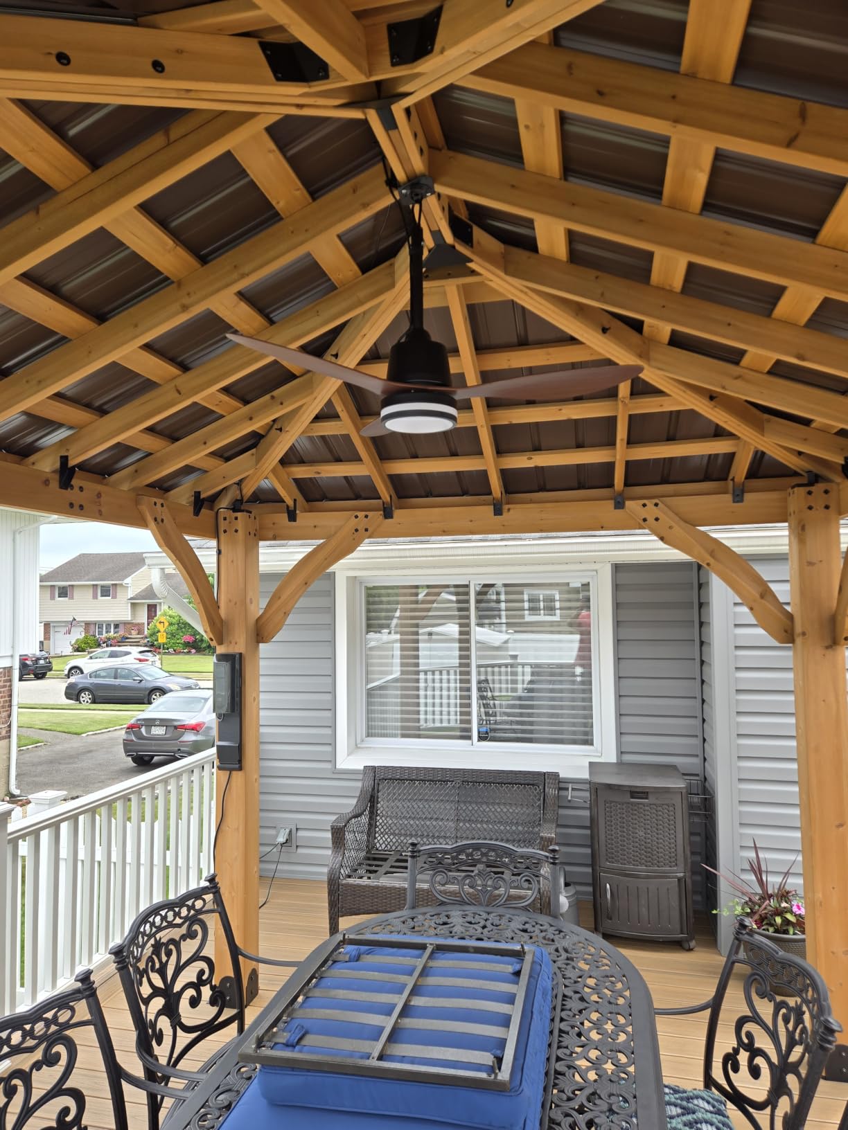 Amico 42 inch Outdoor Ceiling Fans with Lights, IP65 Waterproof Gazebo Fan, Remote Control, 3000-6000K, 6 Speeds, Hook Hanging Plug in, for Patio Porch Pergola Garage customer photo 2
