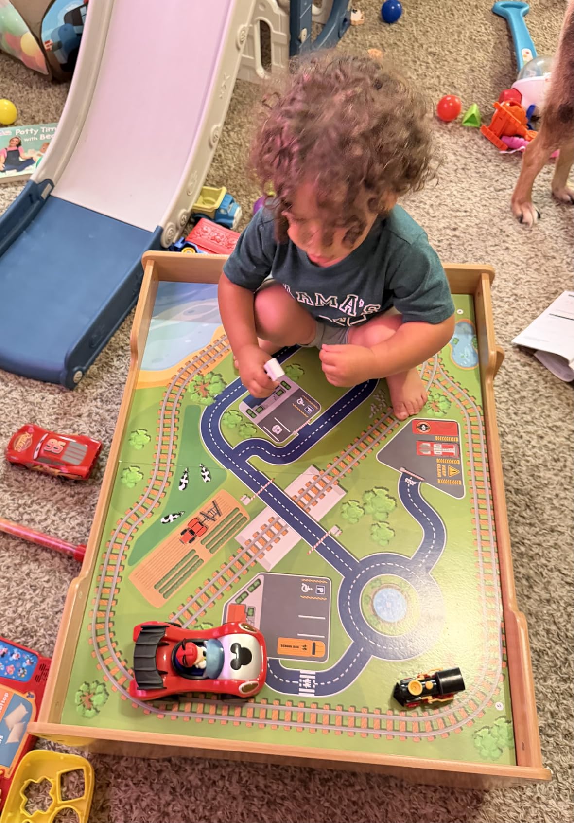 HONEY JOY Train Table, Wooden Kids Activity Table with 3 Storage Bins, 94 Multicolor Pieces, Tracks, Trains, Cars, Toddler Train Table Set with Reversible Tabletop, Gift for Boys Girls Age 3+ customer photo 2