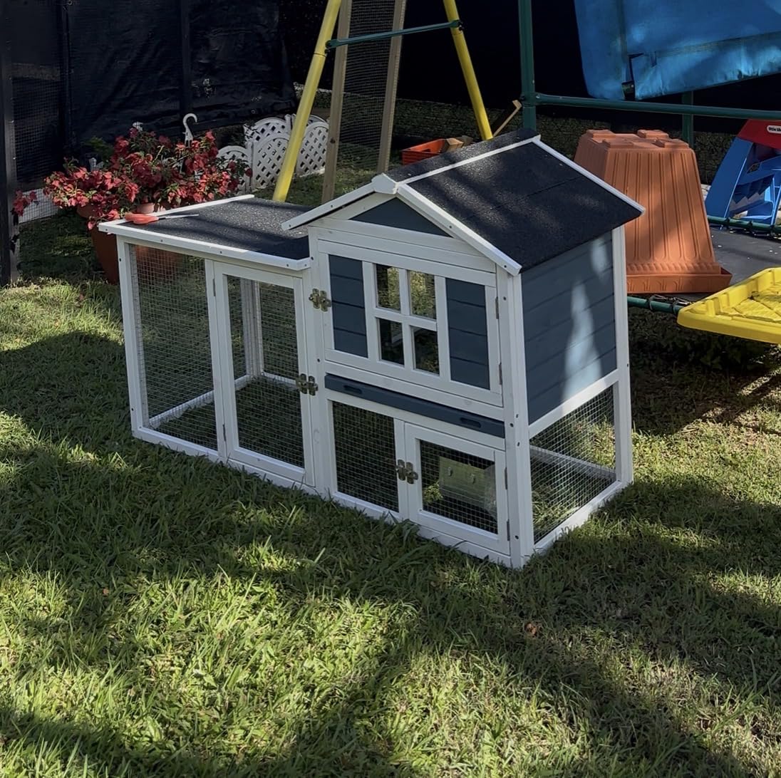 Large Outdoor Rabbit Hutch with Waterproof Asphalt Roof, 54.7