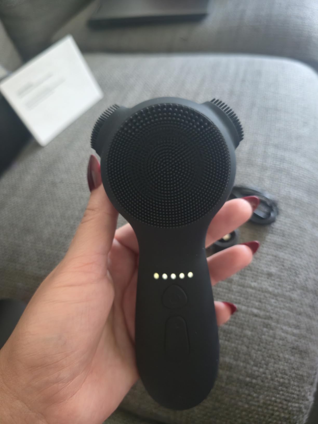 Electric Face Scrubber Exfoliator, Rechargeable Silicone Facial Cleansing Brush with Heat Massage Tip, Vibrating Face Scrubber for Deep Cleaning, Waterproof Face Brush for Men and Women (Deep Black) customer photo 2